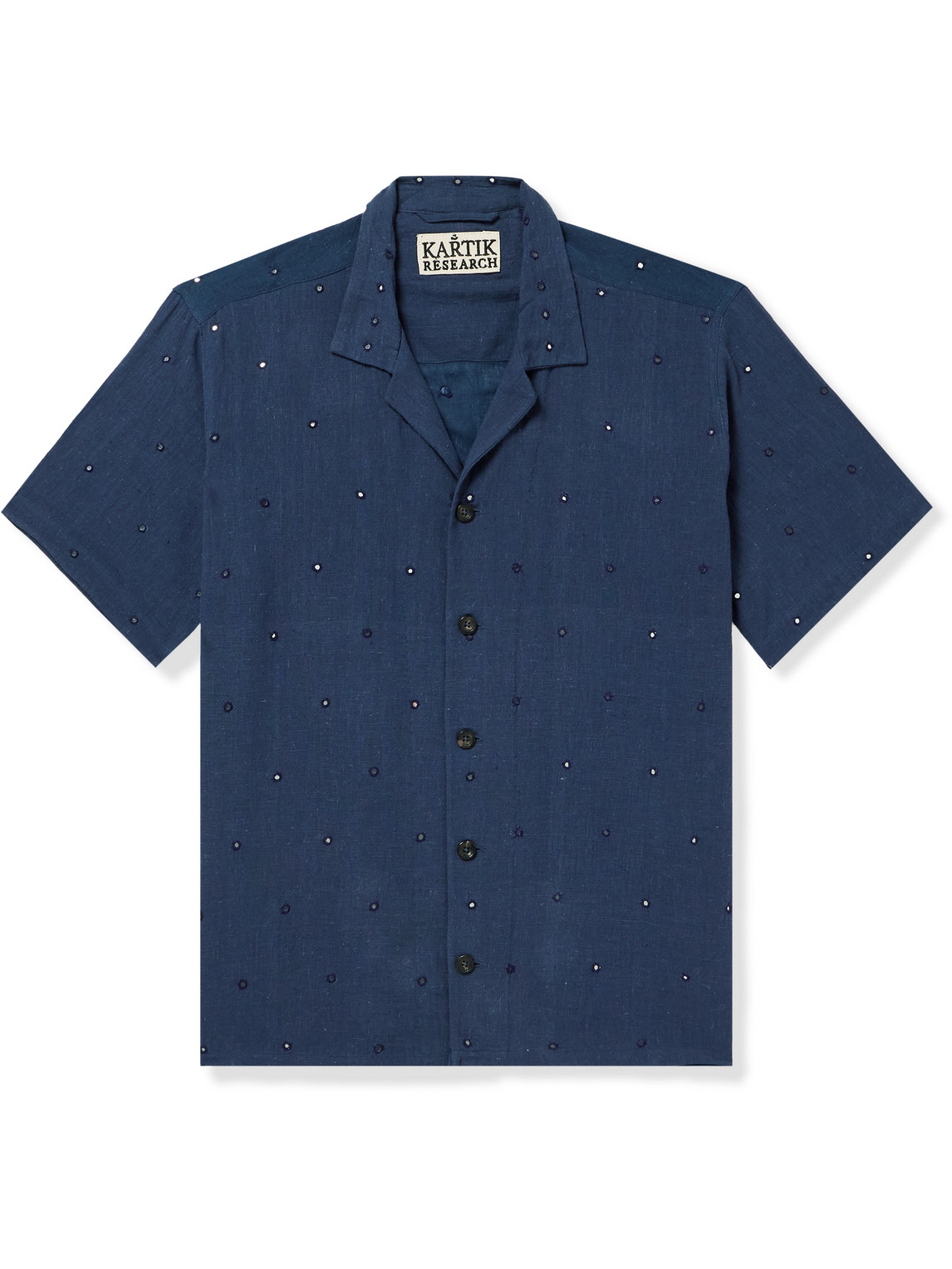 Kartik Research Camp-collar Embellished Cotton Shirt In Blue