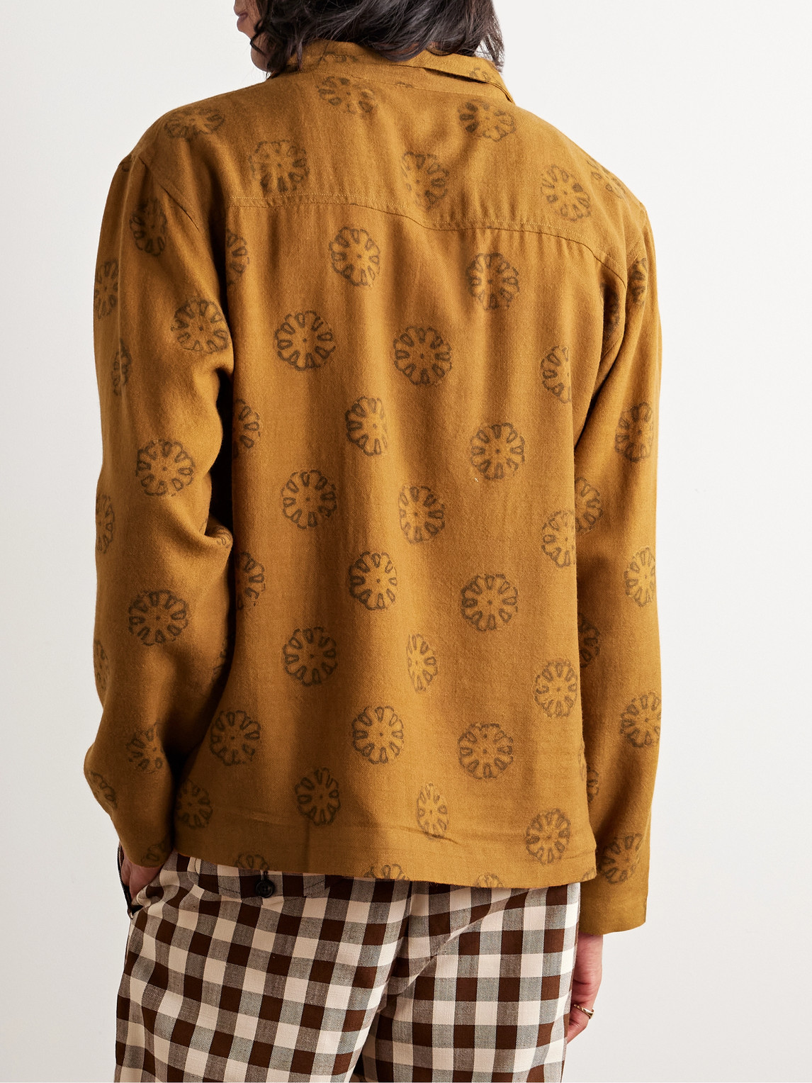 Kartik Research Holkar Camp-collar Printed Wool-flannel Overshirt In Orange