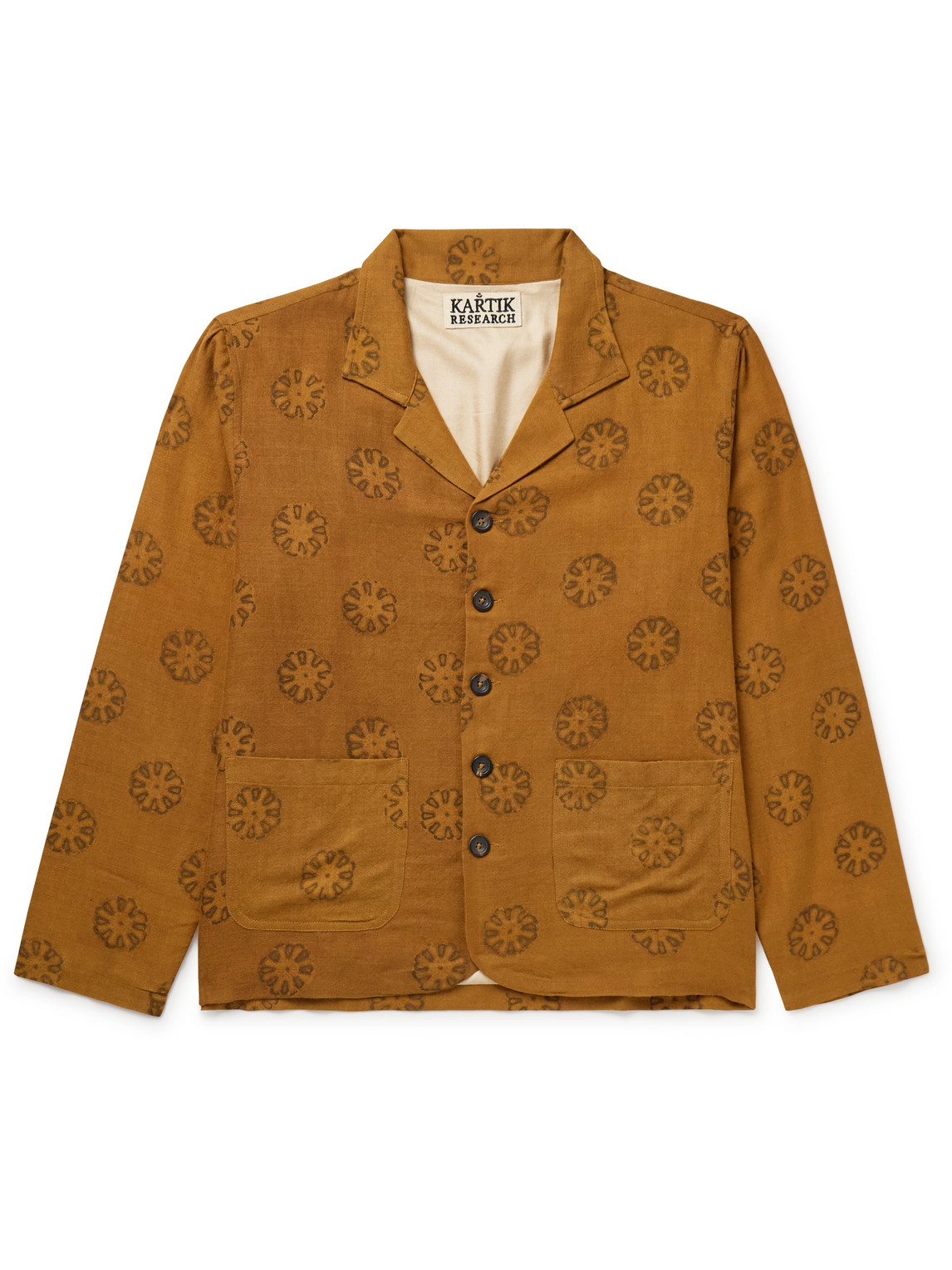 Kartik Research Holkar Camp-collar Printed Wool-flannel Overshirt In Orange