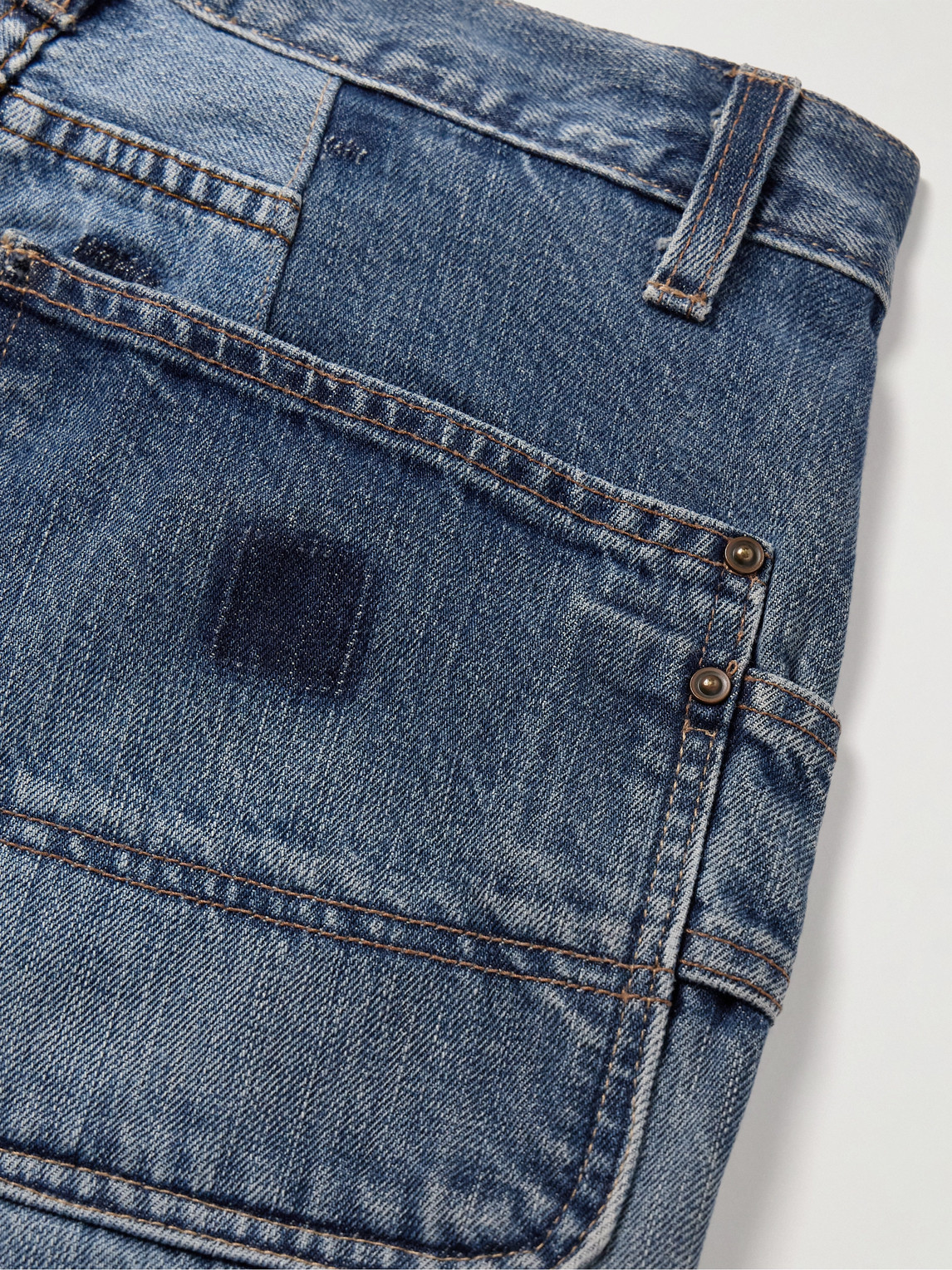 Shop Kartik Research Straight-leg Patchwork Embellished Upcycled Jeans In Blue