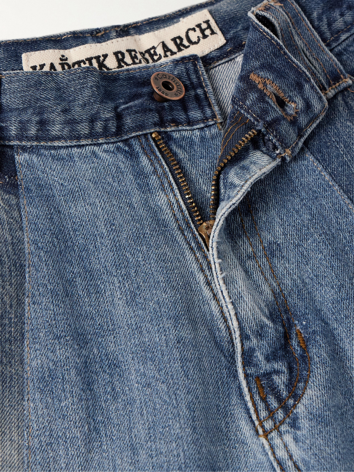 Shop Kartik Research Straight-leg Patchwork Embellished Upcycled Jeans In Blue