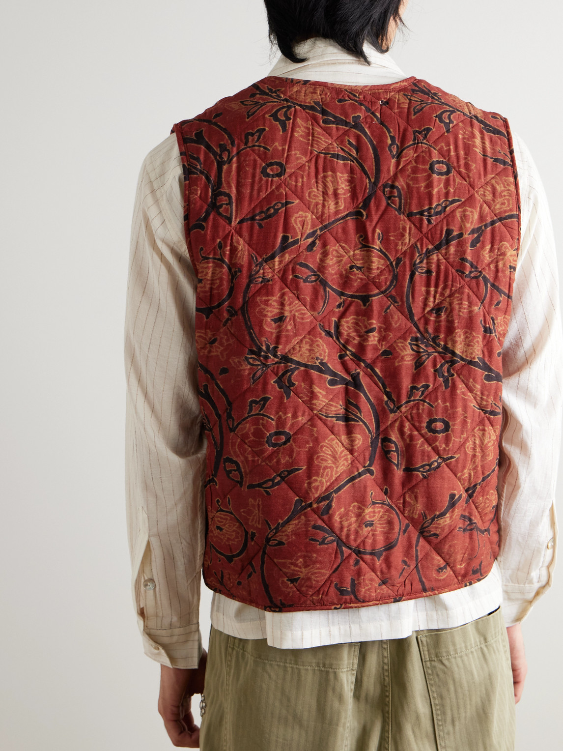 Shop Kartik Research Printed Quilted Silk Vest In Red