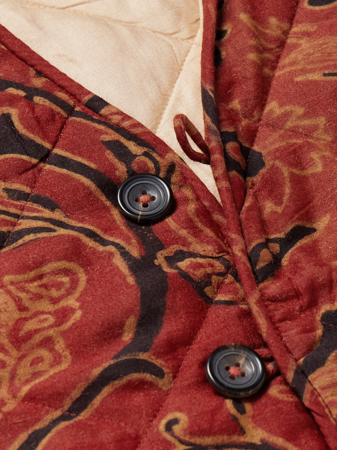 Shop Kartik Research Printed Quilted Silk Vest In Red