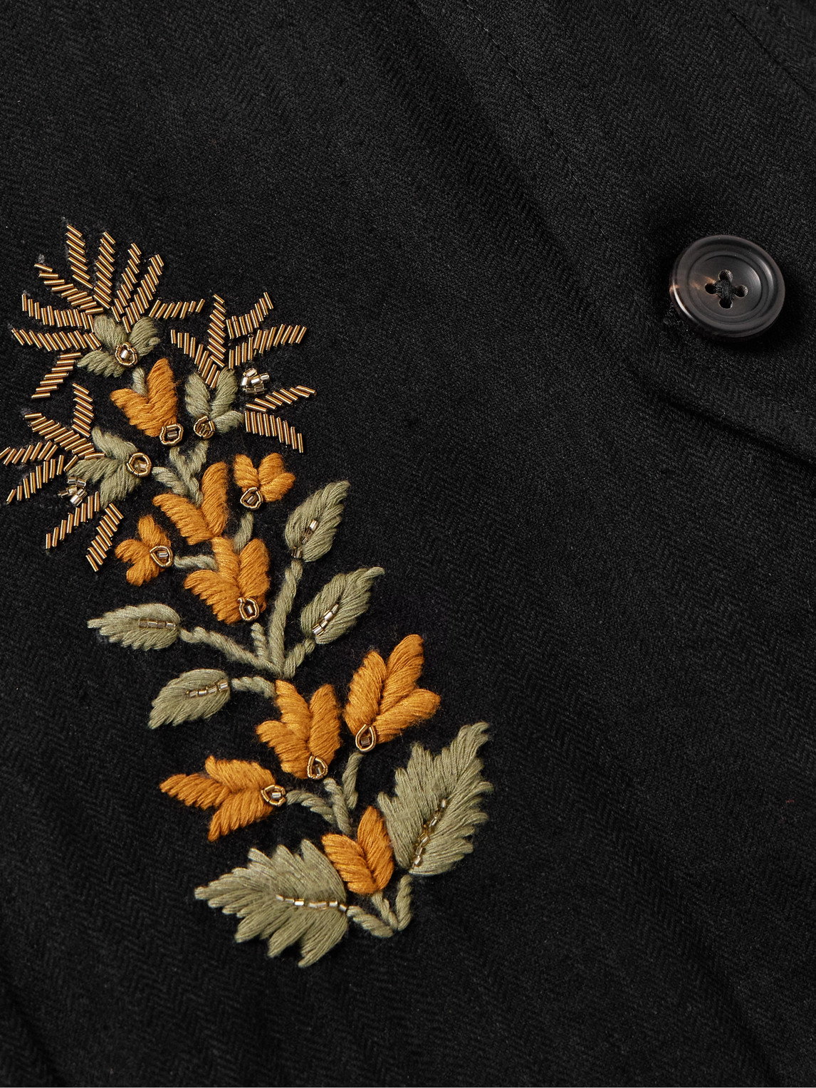 Shop Kartik Research Baracuta Embellished Embroidered Herringbone Cotton Jacket In Black