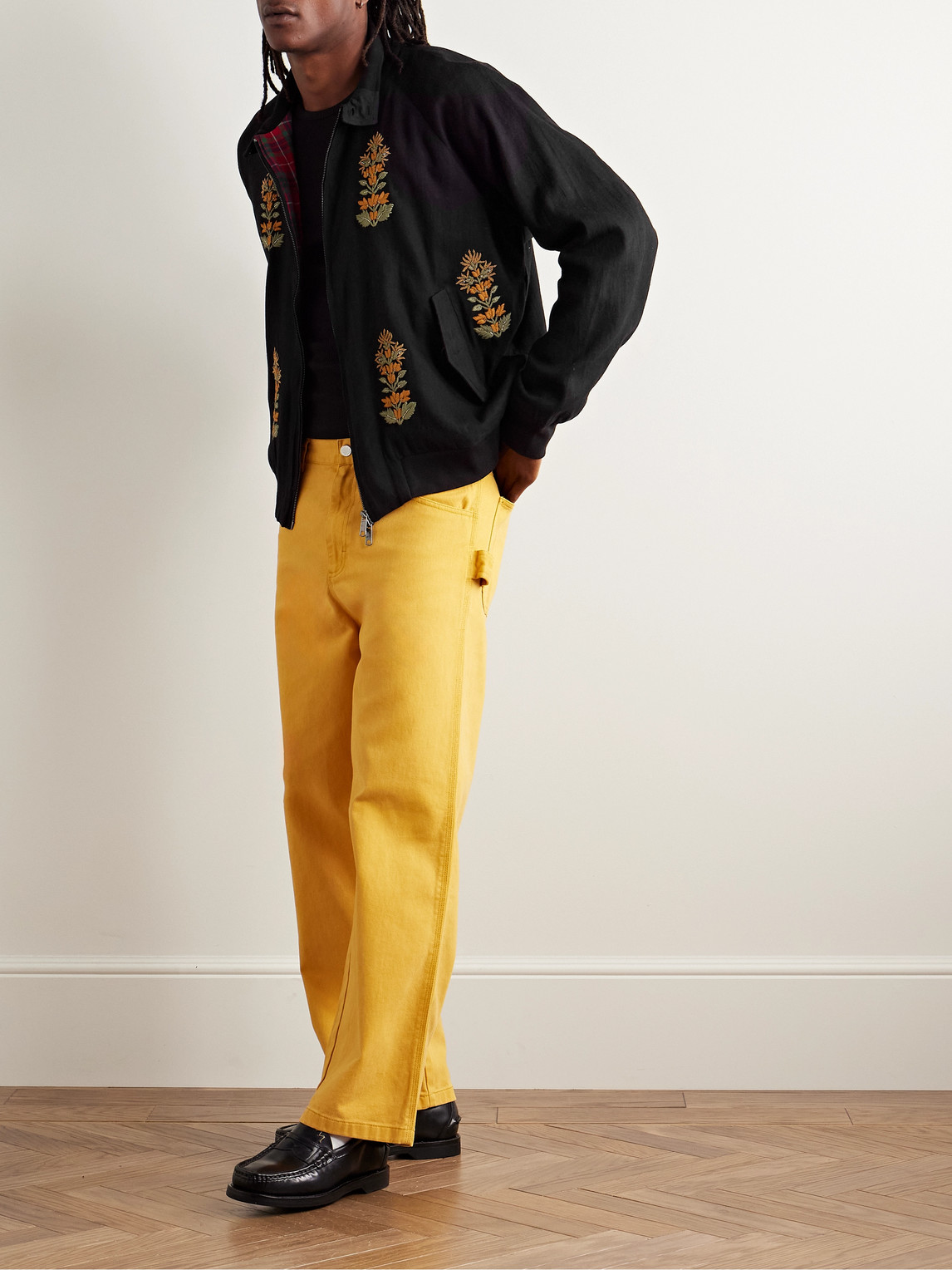 Shop Kartik Research Baracuta Embellished Embroidered Herringbone Cotton Jacket In Black