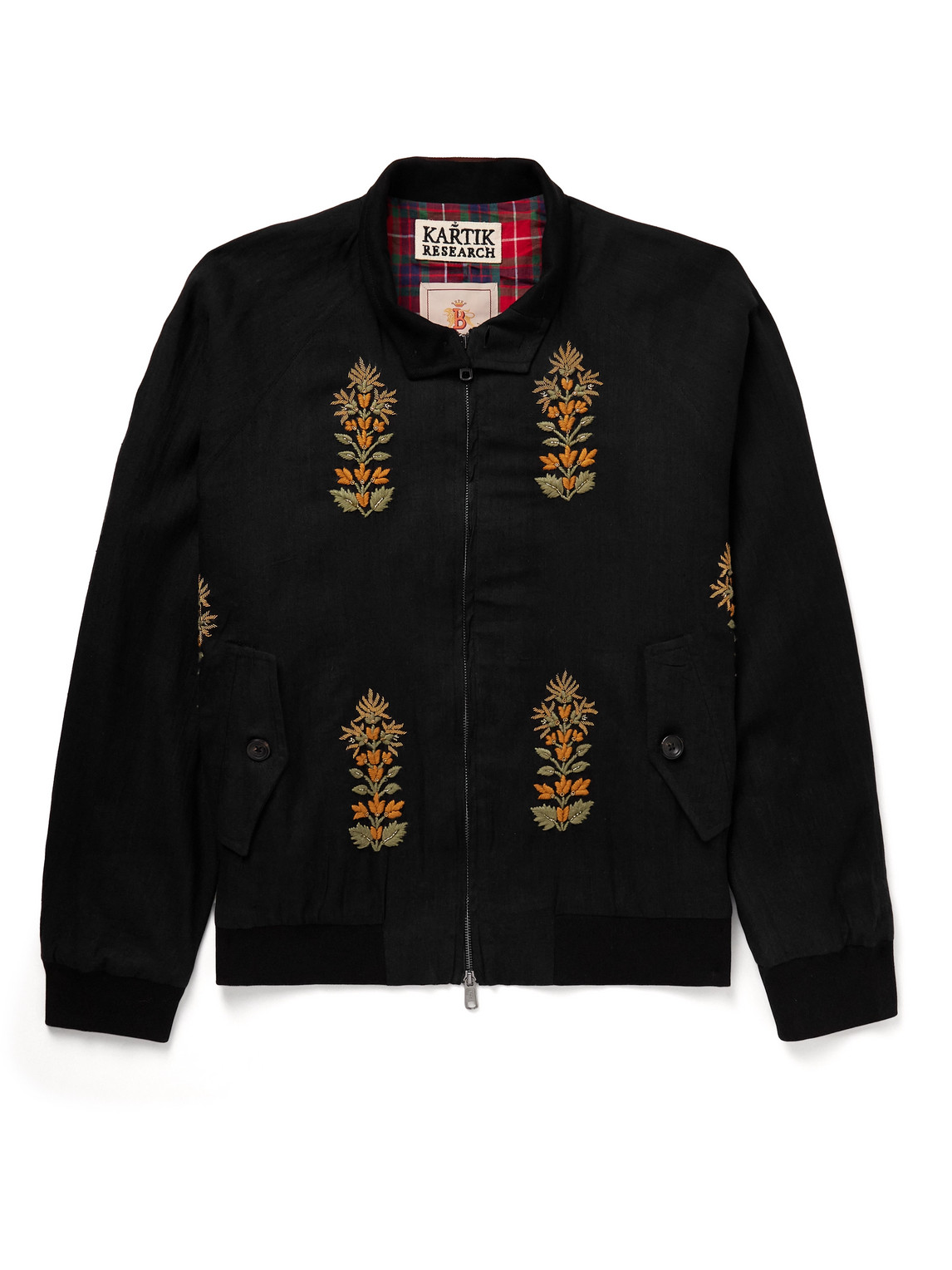 Shop Kartik Research Baracuta Embellished Embroidered Herringbone Cotton Jacket In Black