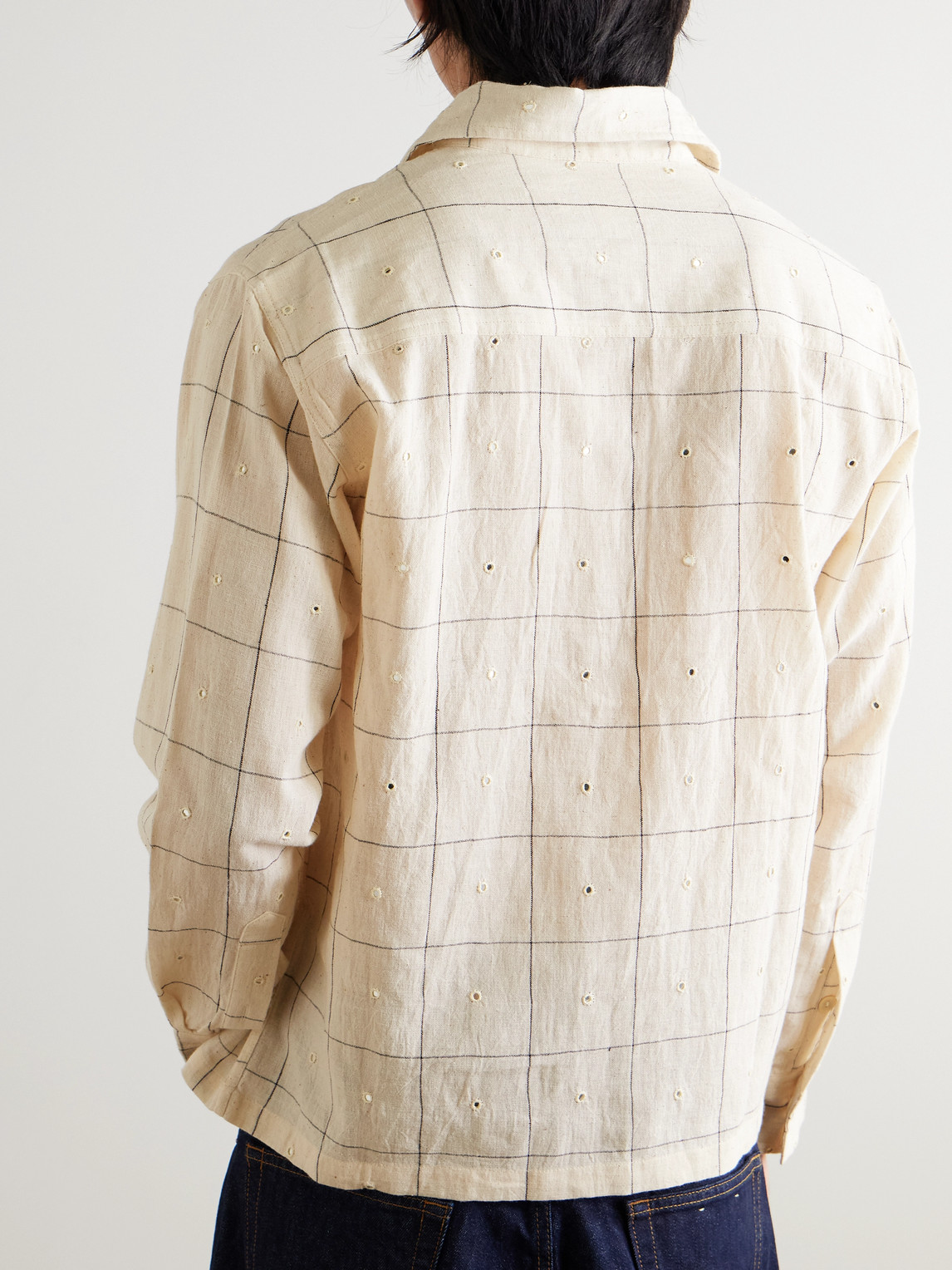 Shop Kartik Research Embellished Checked Cotton Shirt In Neutrals