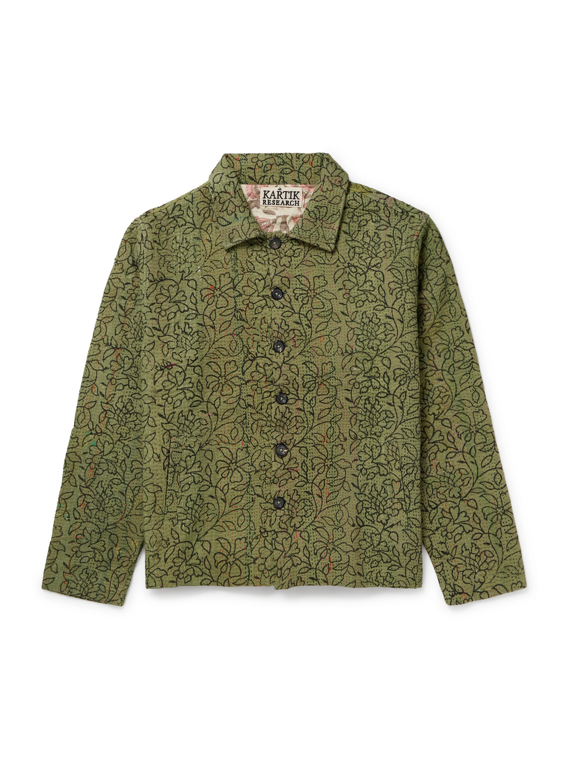 Kartik Research Embroidered Printed Cotton Jacket In Green
