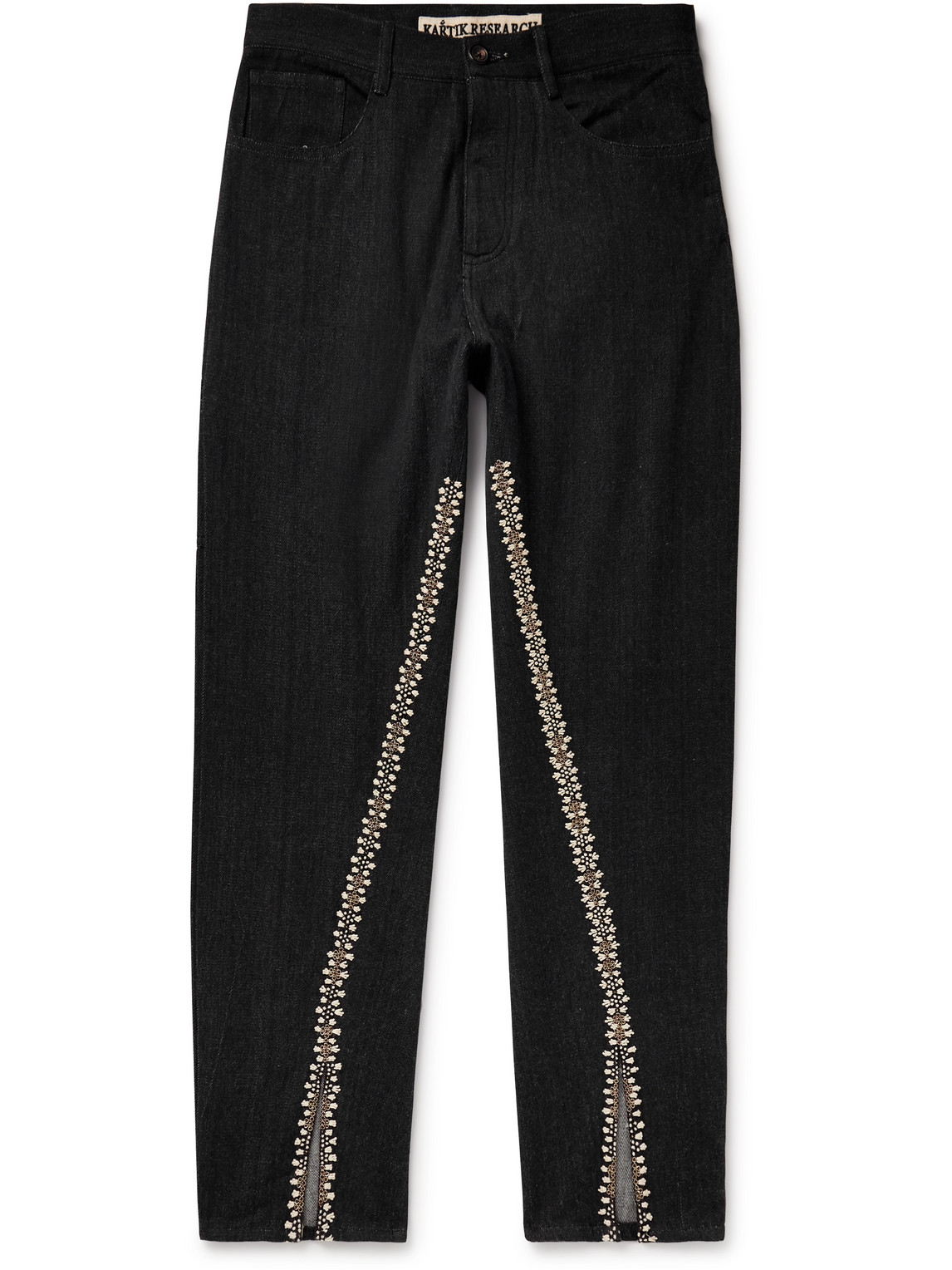 Kartik Research Straight-leg Embellished Embroidered Jeans In Black