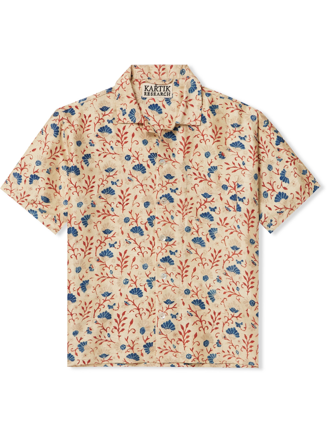 Kartik Research Camp-collar Printed Silk Shirt In Neutrals
