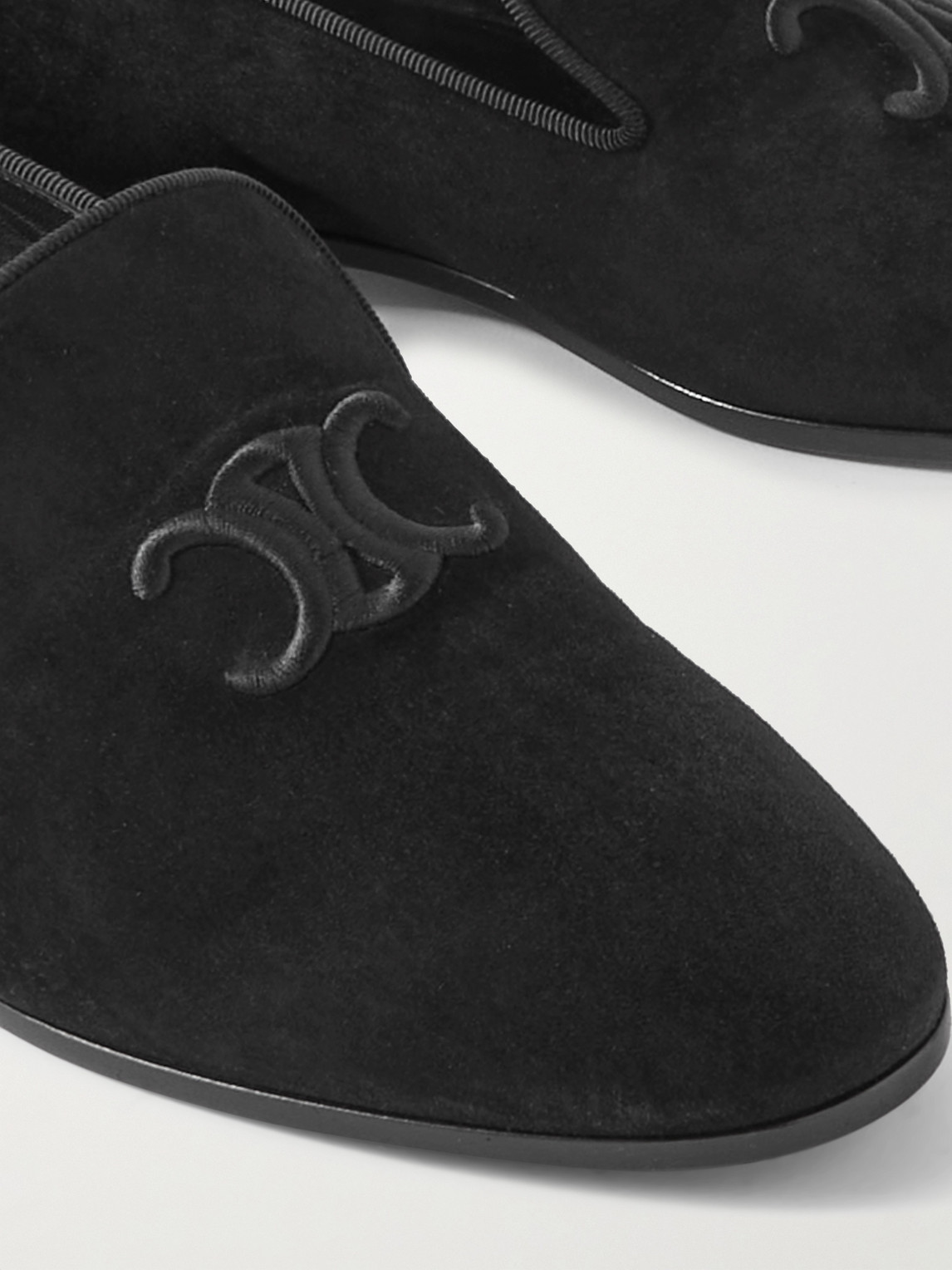 Celine Velvet Loafers With Embroidered Triomphe Logo Men In Black