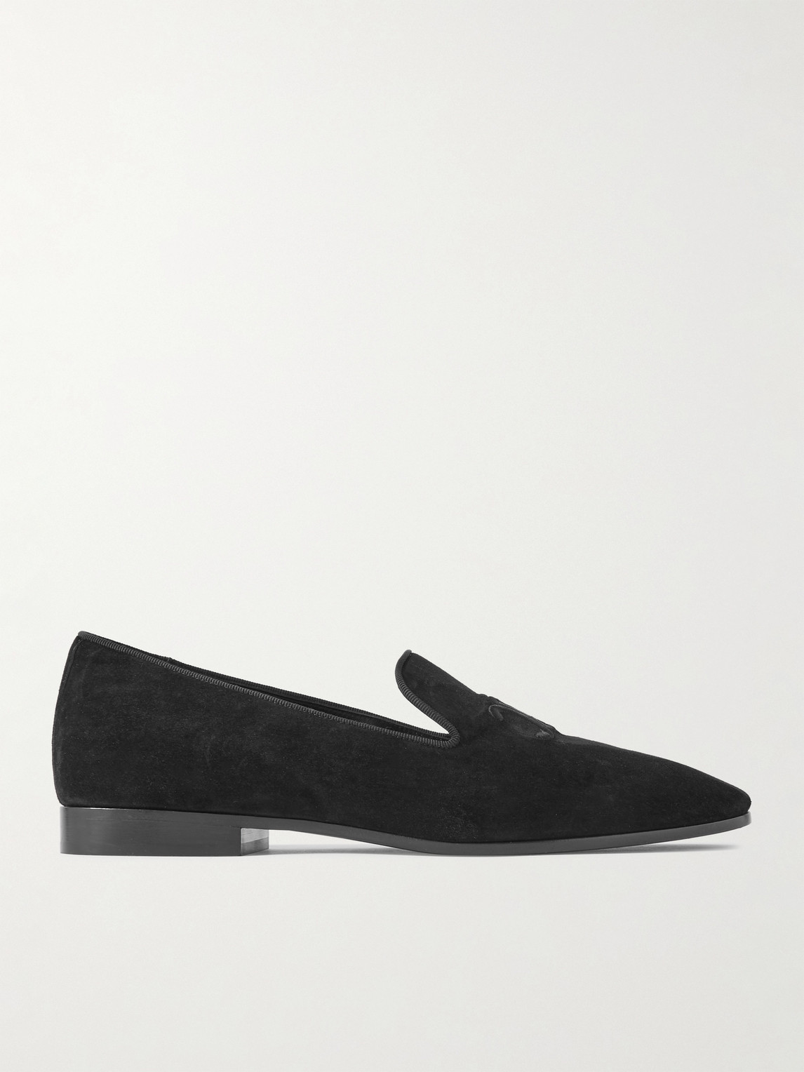 Logo-Embroidered Grosgrain-Trimmed Suede Loafers