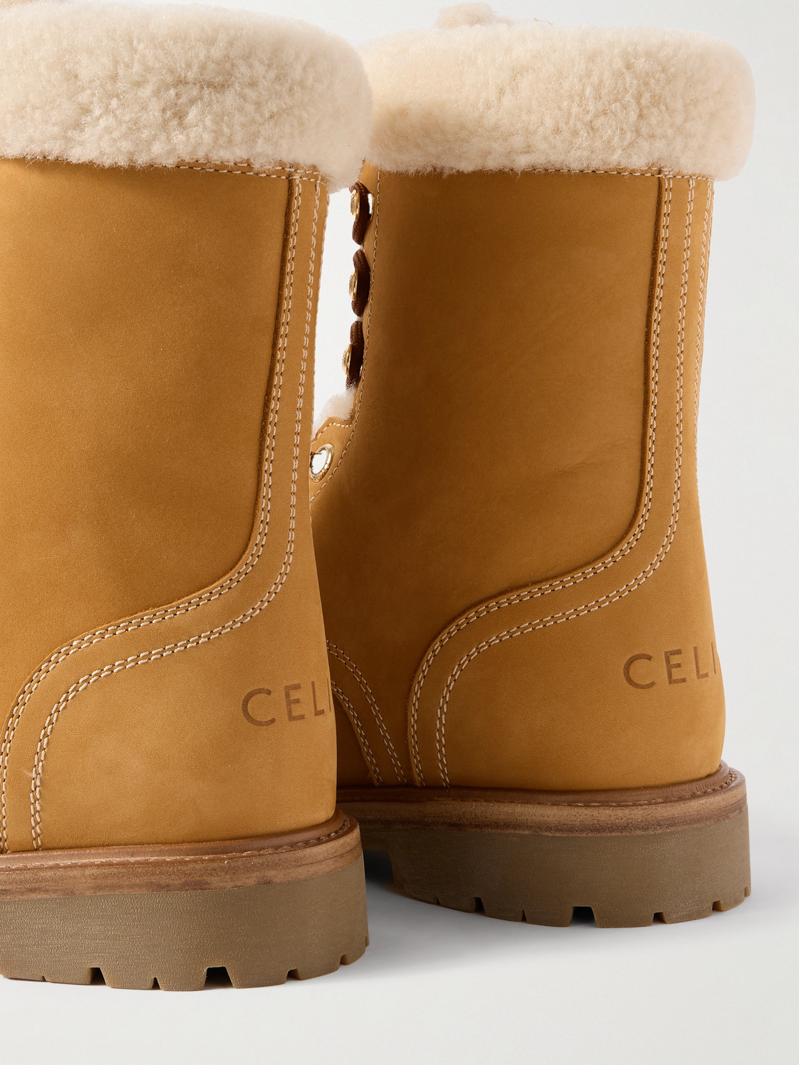 Celine Shearling-trimmed Nubuck Boots In Brown