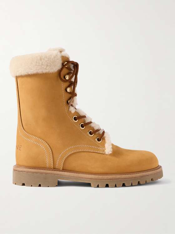 Celine Shearling-Trimmed Nubuck Boots