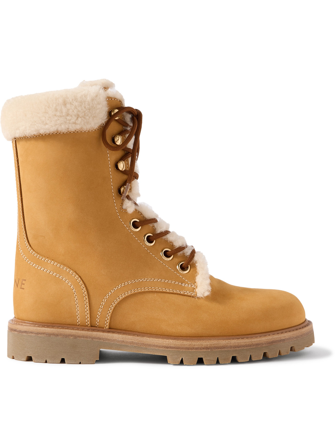 Celine Shearling-trimmed Nubuck Boots In Brown