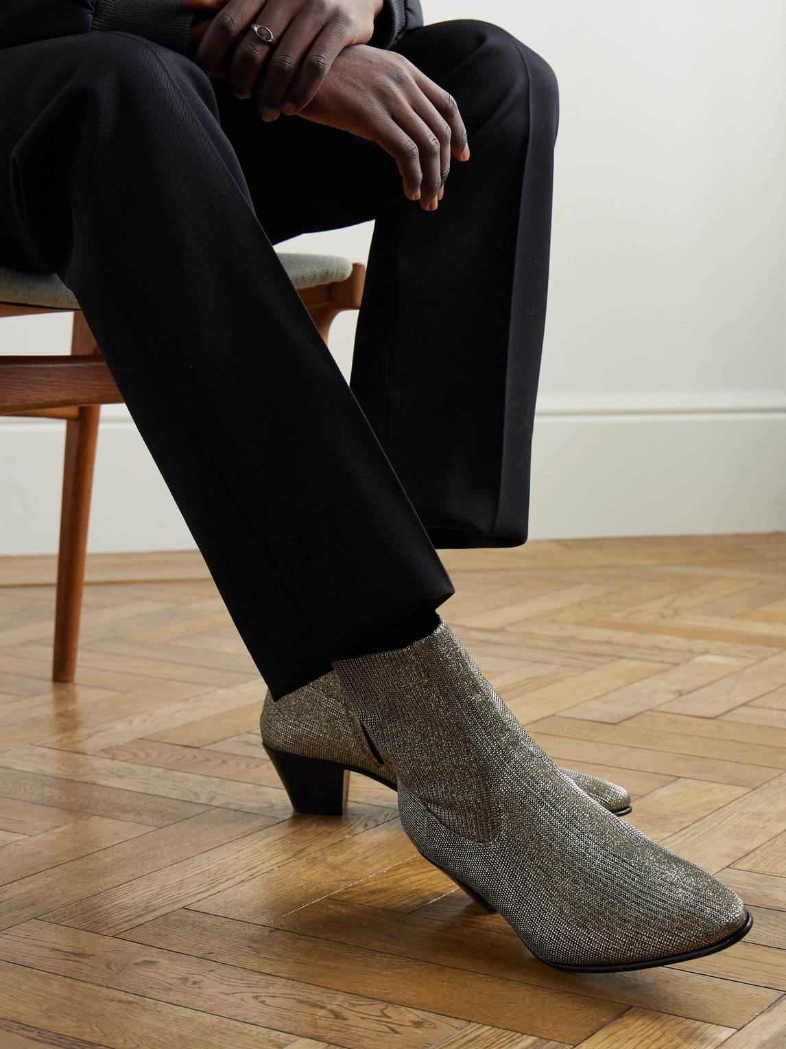 Celine Metallic Ribbed-knit Chelsea Boots In Neutral