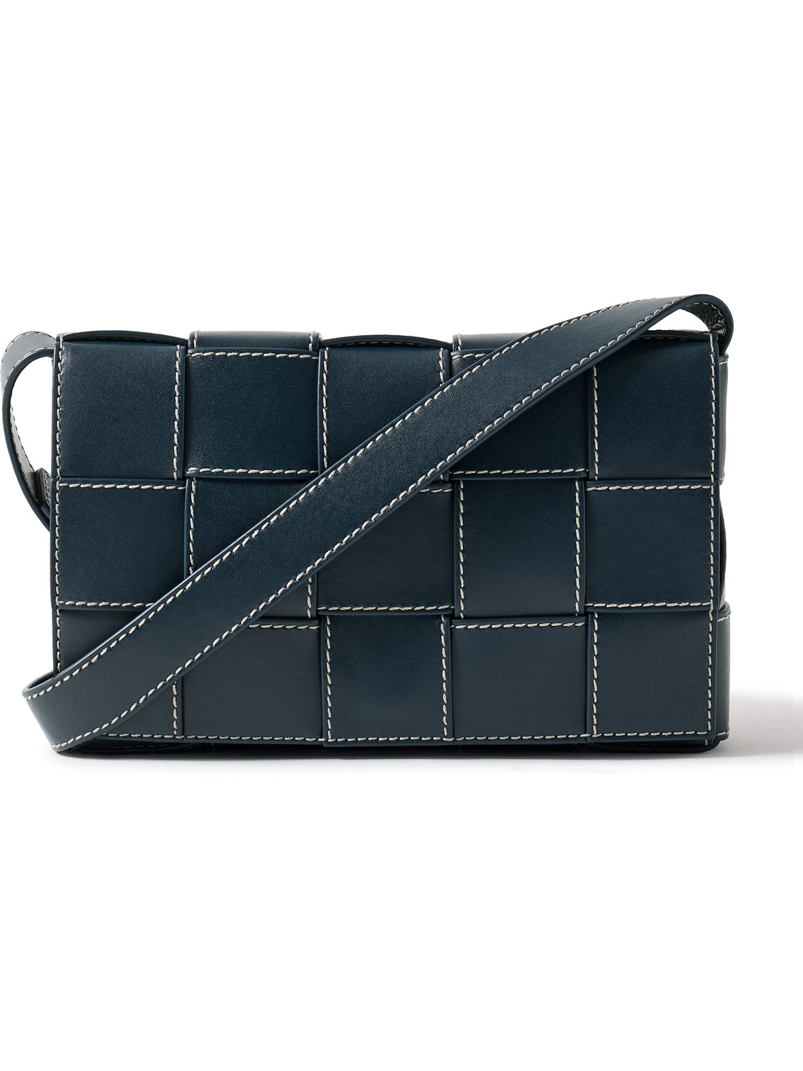 Bottega Veneta Cassette Medium Intrecciato Leather Messenger Bag In Blue