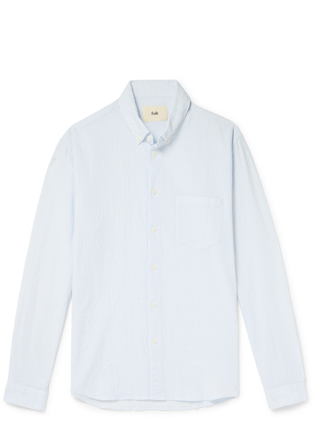 Button-Down Collar Striped Crinkled Cotton-Blend Shirt