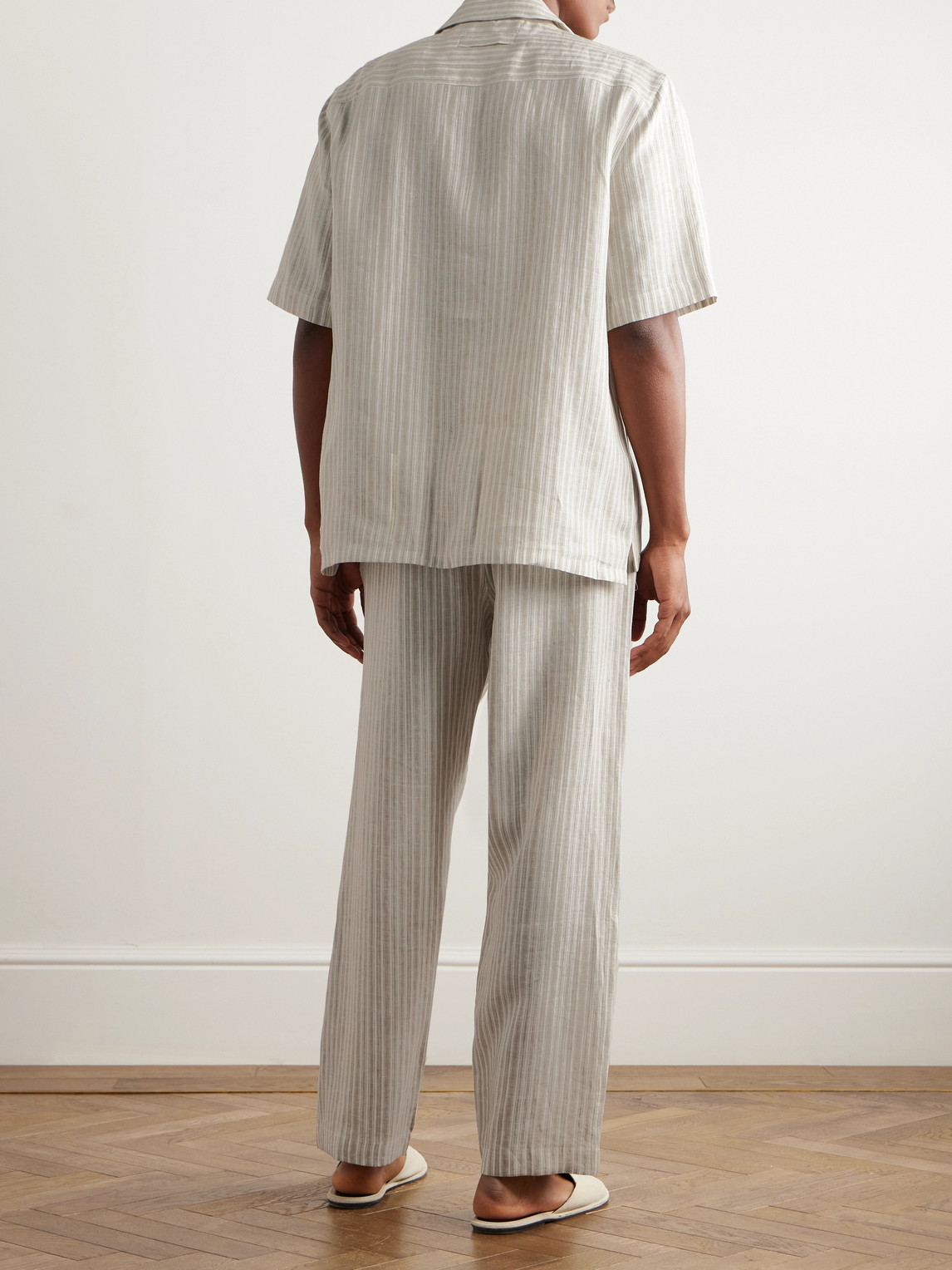 Shop Zegna Logo-embroidered Striped Linen Pyjama Set In Neutrals