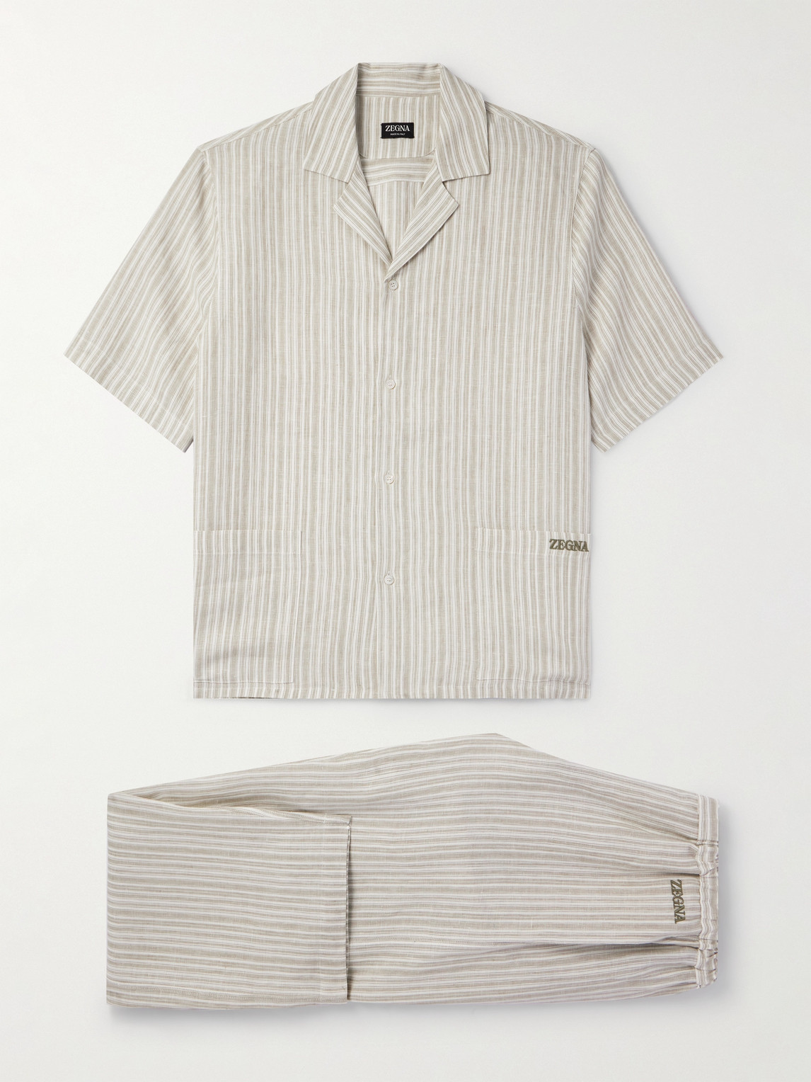 Zegna Logo-Embroidered Striped Linen Pyjama Seten
