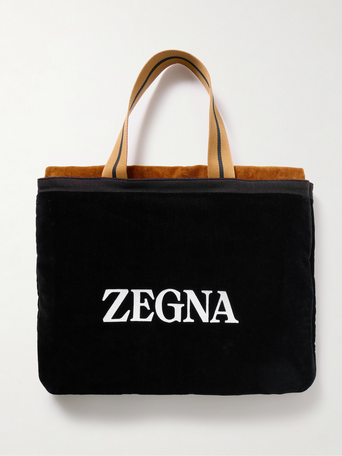 Zegna Logo-embroidered Cotton-terry Beach Towel Tote Bag In Black
