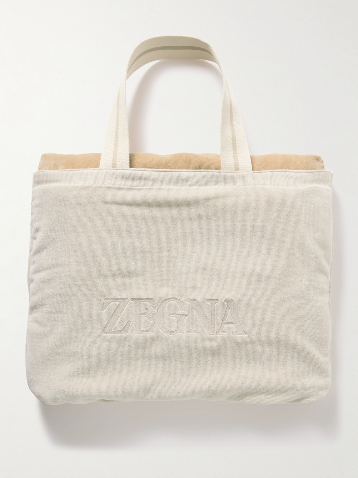 Zegna Logo-embroidered Cotton-terry Beach Towel Tote Bag In Neutral
