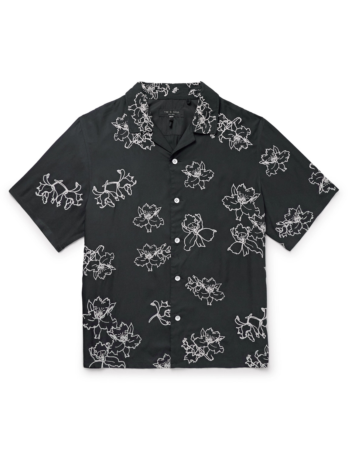 Rag & Bone Avery Resort Camp-collar Embroidered Twill Shirt In Black