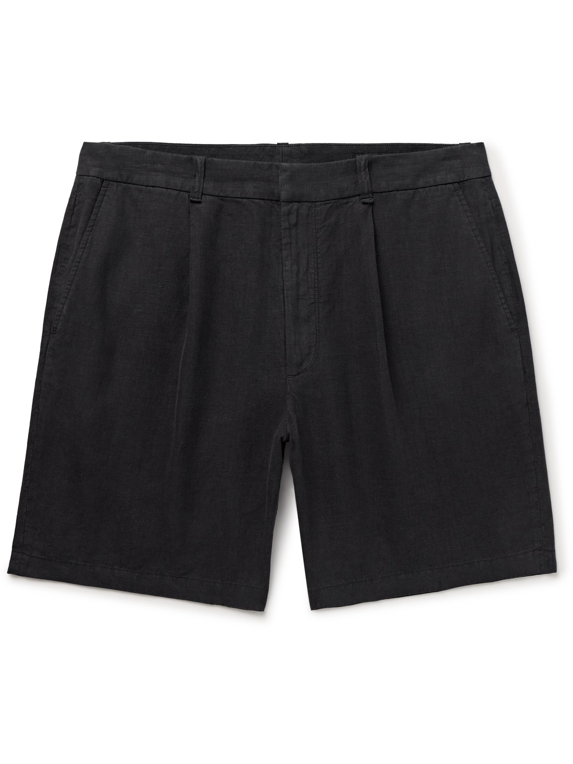 Shop Rag & Bone Elliot Straight-leg Pleated Linen Shorts In Black