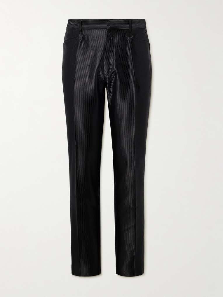 Tom Ford — Dyylan Slim-Fit Ribbed Cotton-Blend Satin Trousers
