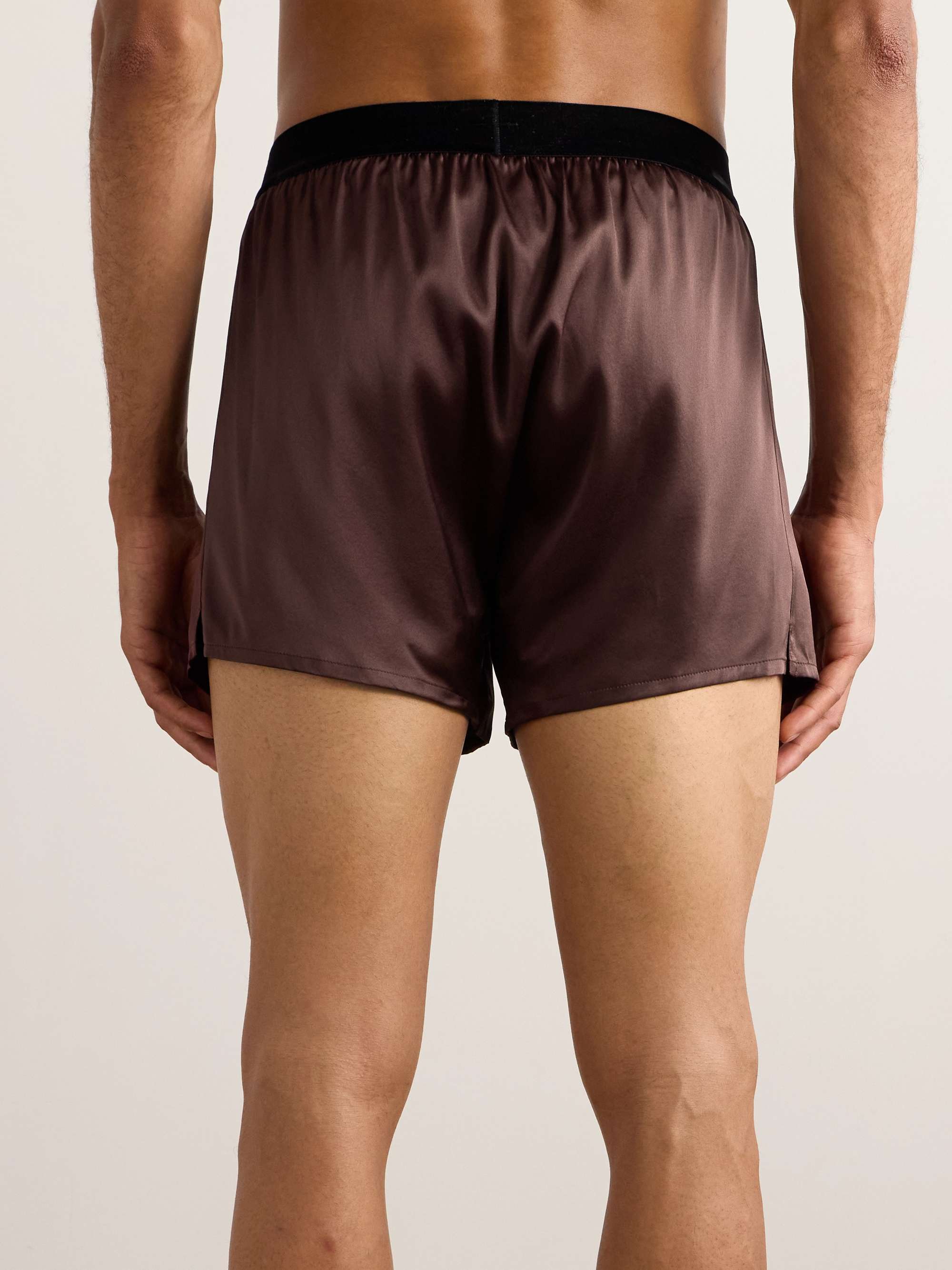 TOM FORD Velvet-Trimmed Stretch-Silk Satin Boxer Shorts