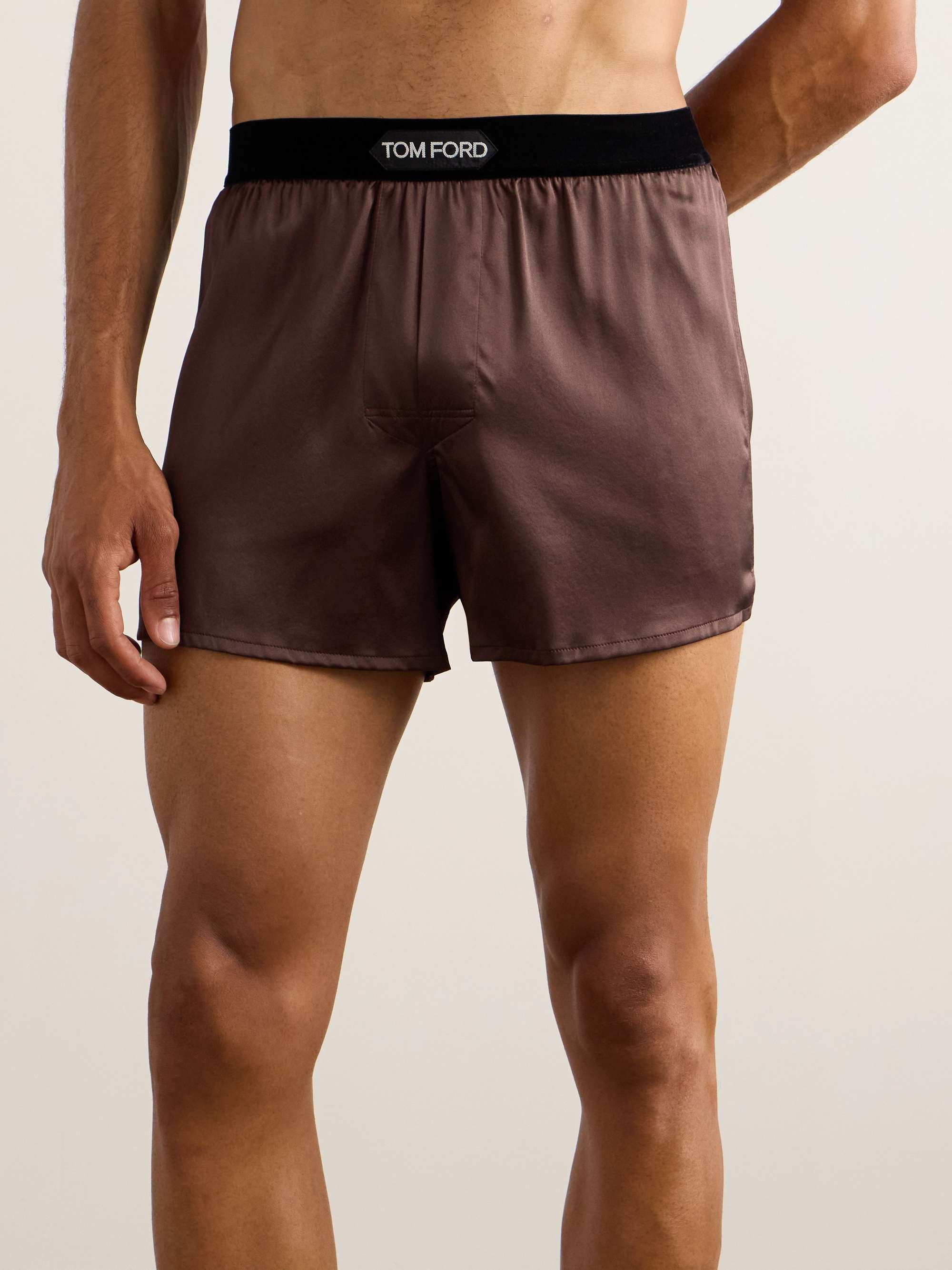 TOM FORD Velvet-Trimmed Stretch-Silk Satin Boxer Shorts
