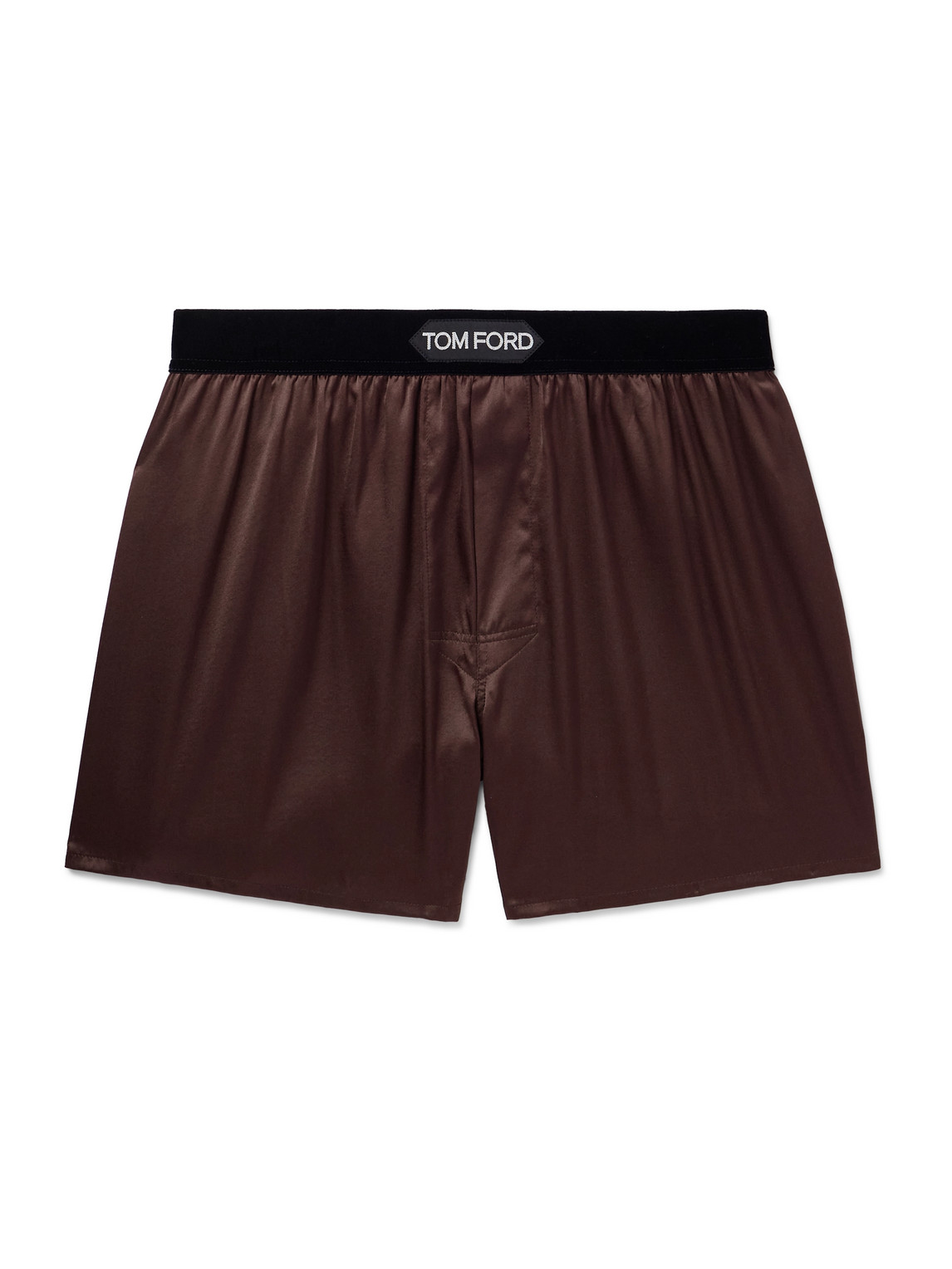 Tom Ford Velvet-trimmed Stretch-silk Satin Boxer Shorts In Red