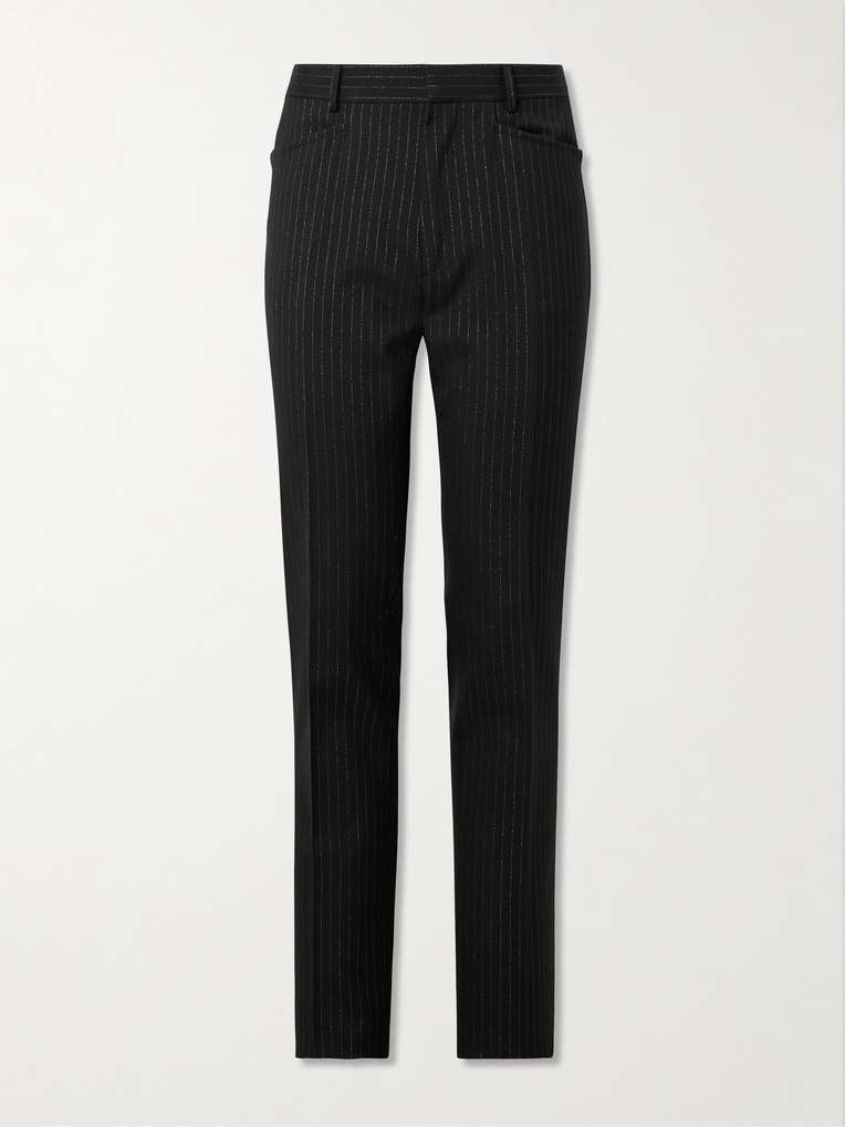 Tom Ford — Dyylan Tapered Pinstriped Metallic Wool-Blend Twill Trousers