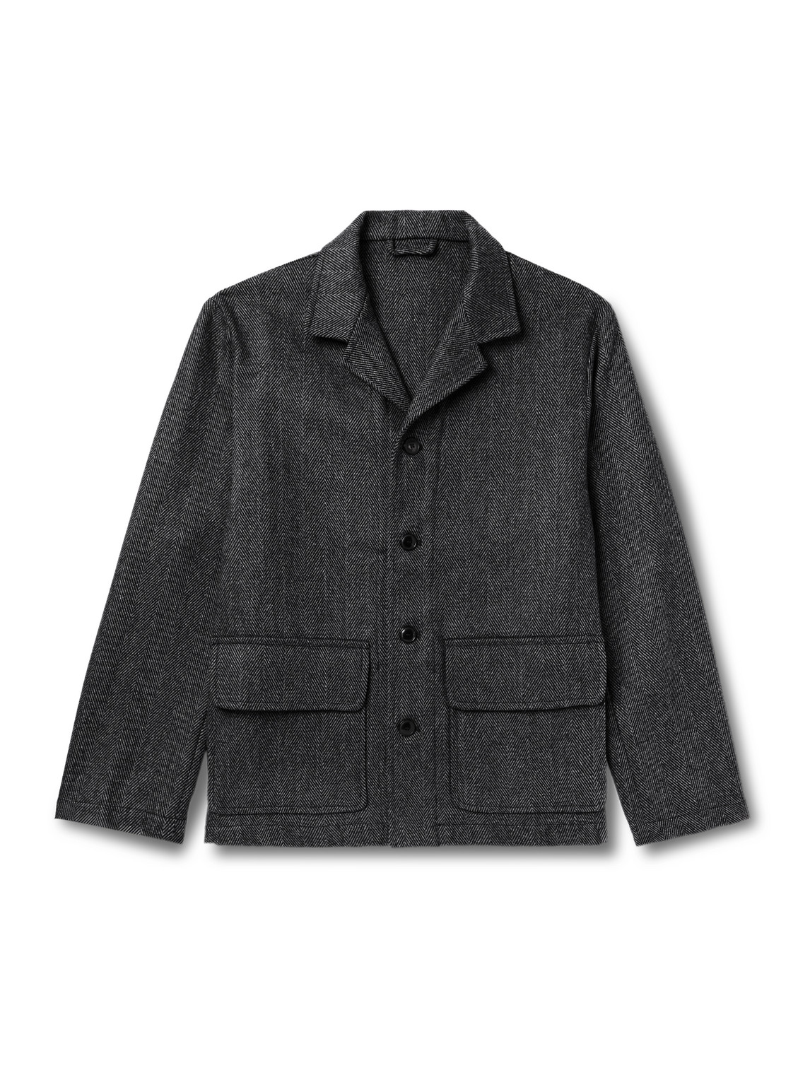 Miles Leon Traveler Herringbone Wool And Cashmere-blend Shirt Jacket In Gray