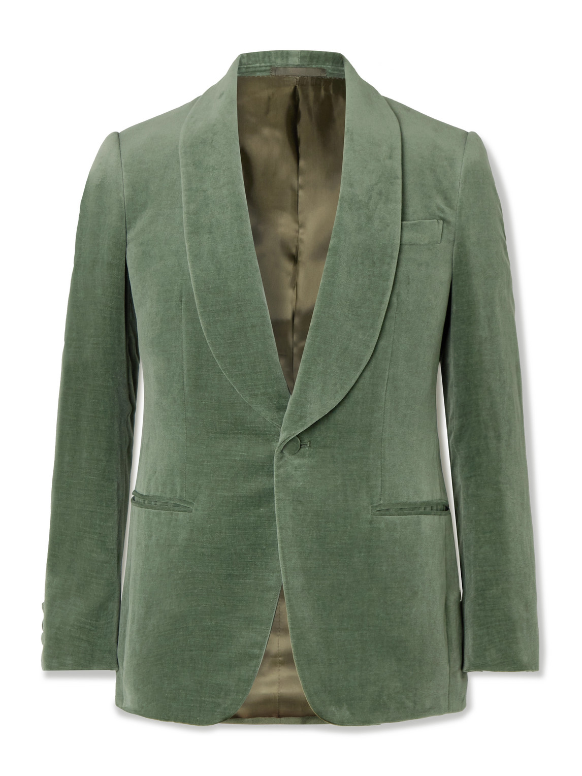 Kingsman Shawl-collar Cotton And Linen-blend Velvet Tuxedo Jacket In Green