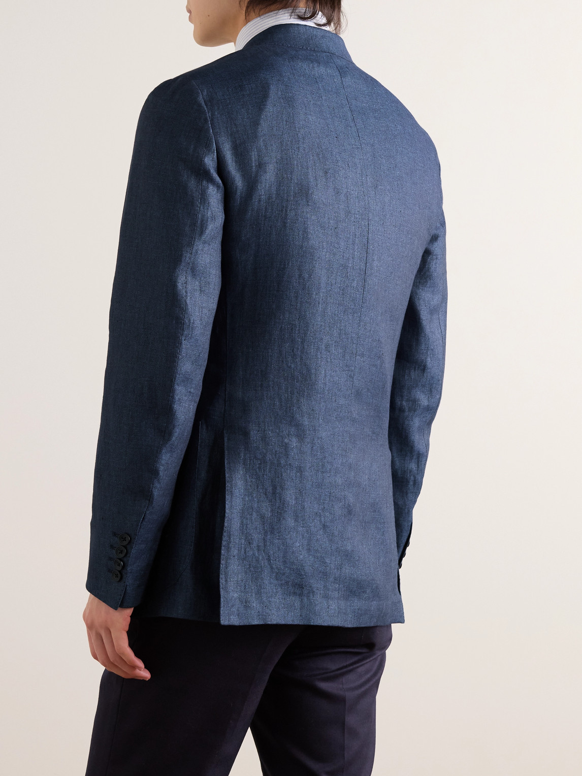 Shop Kingsman Slim-fit Linen Blazer In Blue