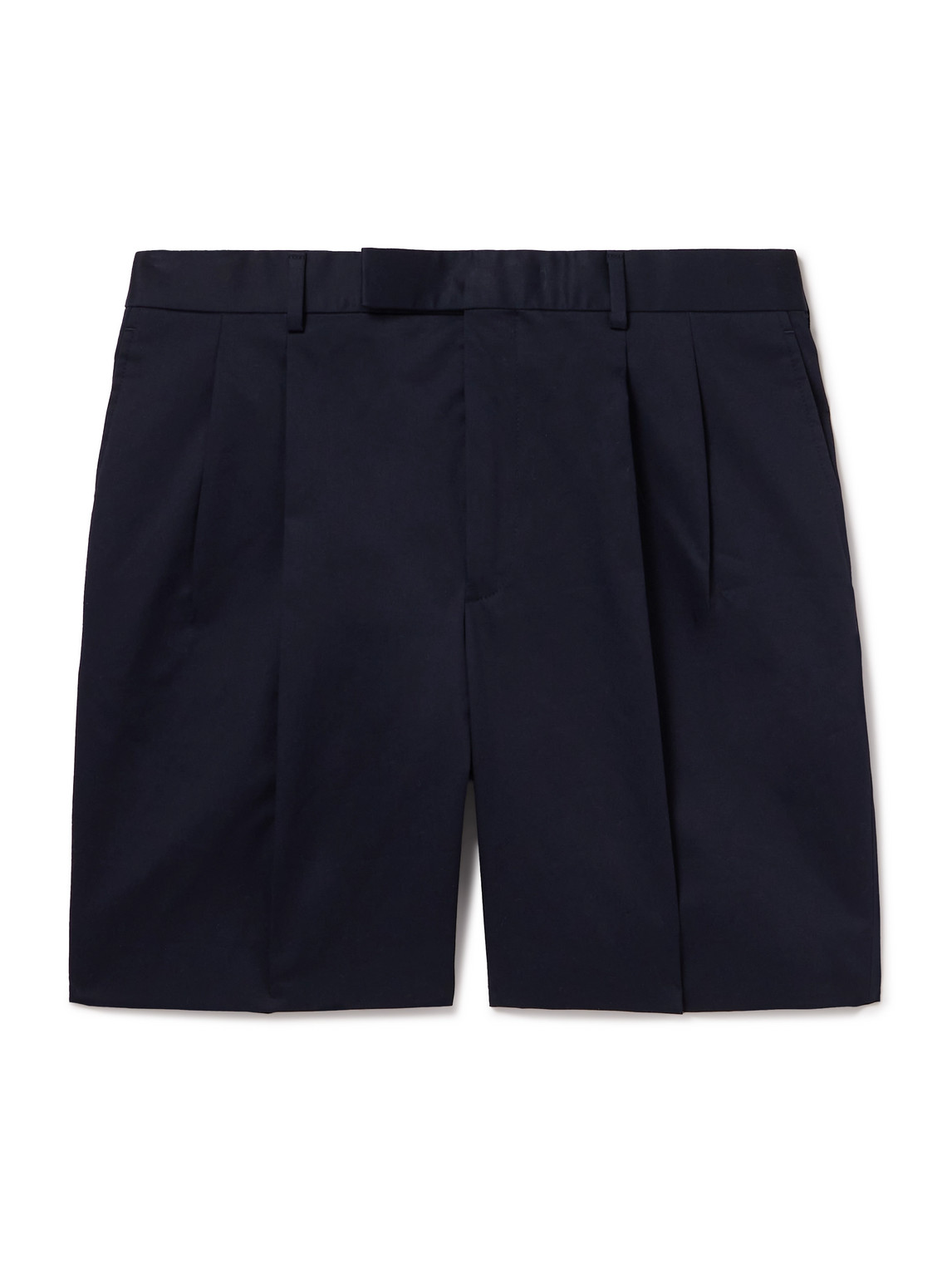 Pleated Cotton-Blend Twill Shorts