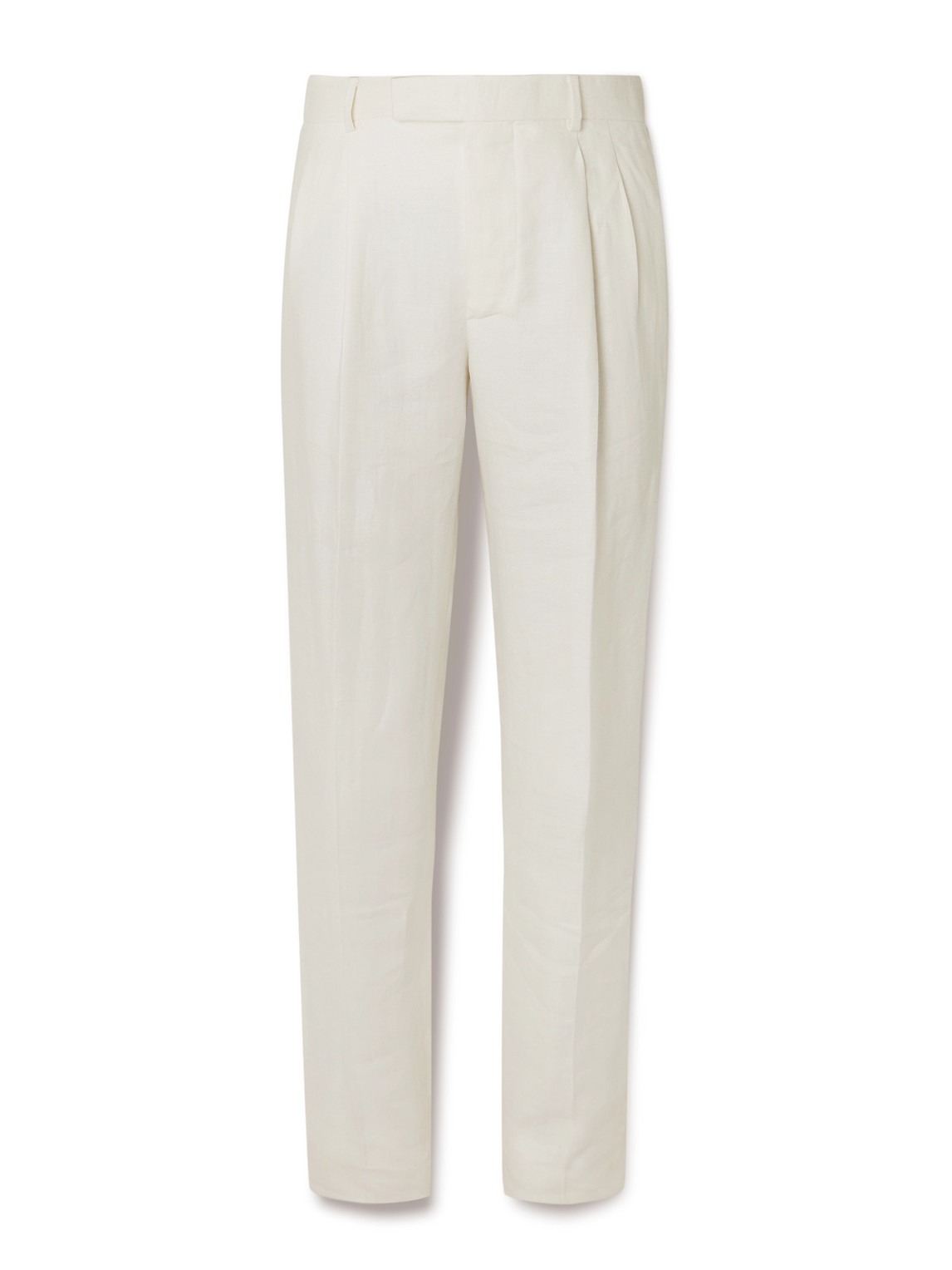 Kingsman - Straight-Leg Pleated Linen-Twill Trousers - Men - Neutrals - IT 54