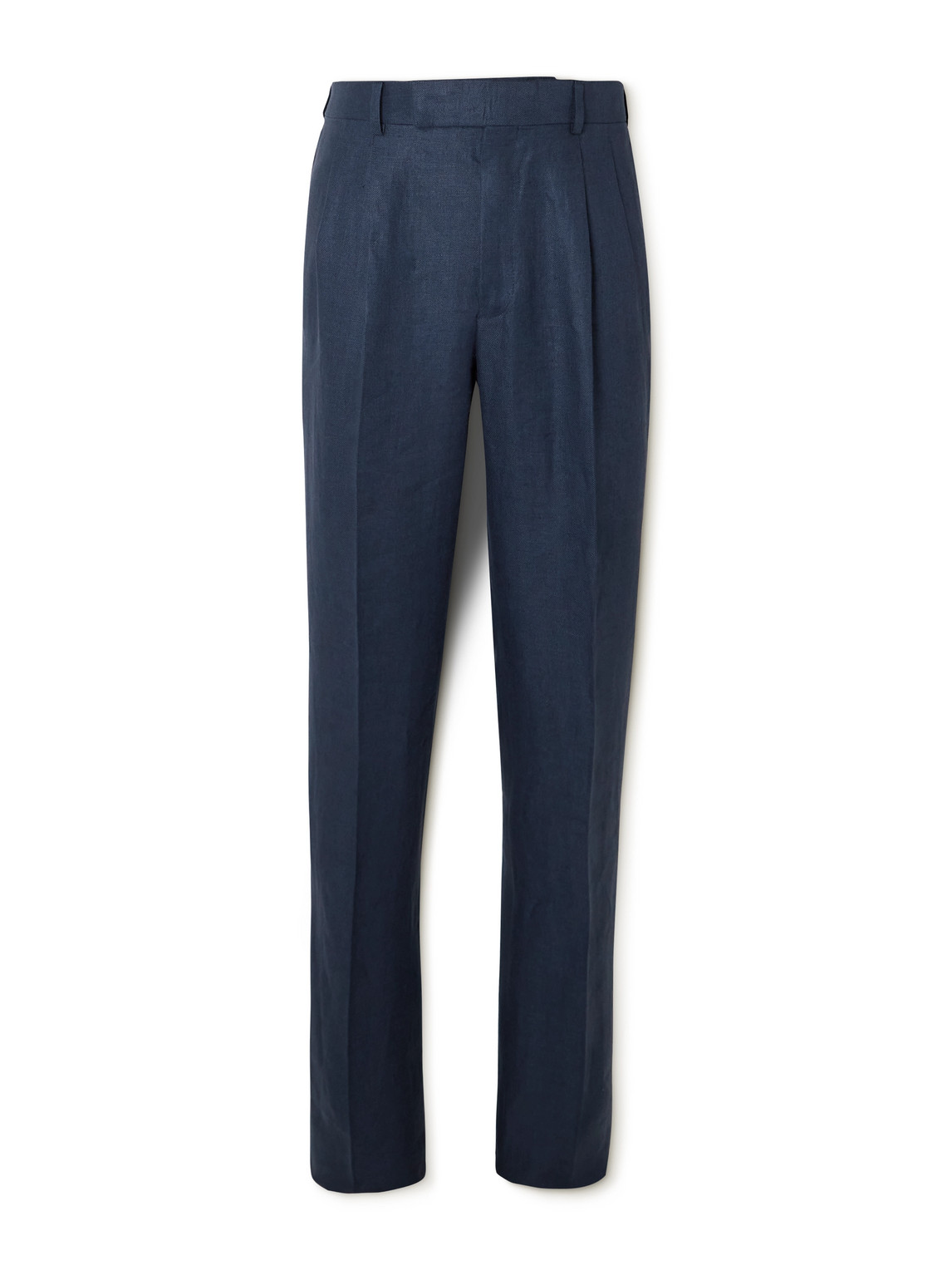 Straight-Leg Pleated Linen-Twill Trousers