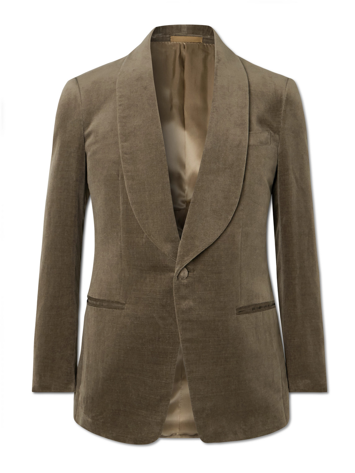 Kingsman Shawl-collar Cotton And Linen-blend Velvet Tuxedo Jacket In Green