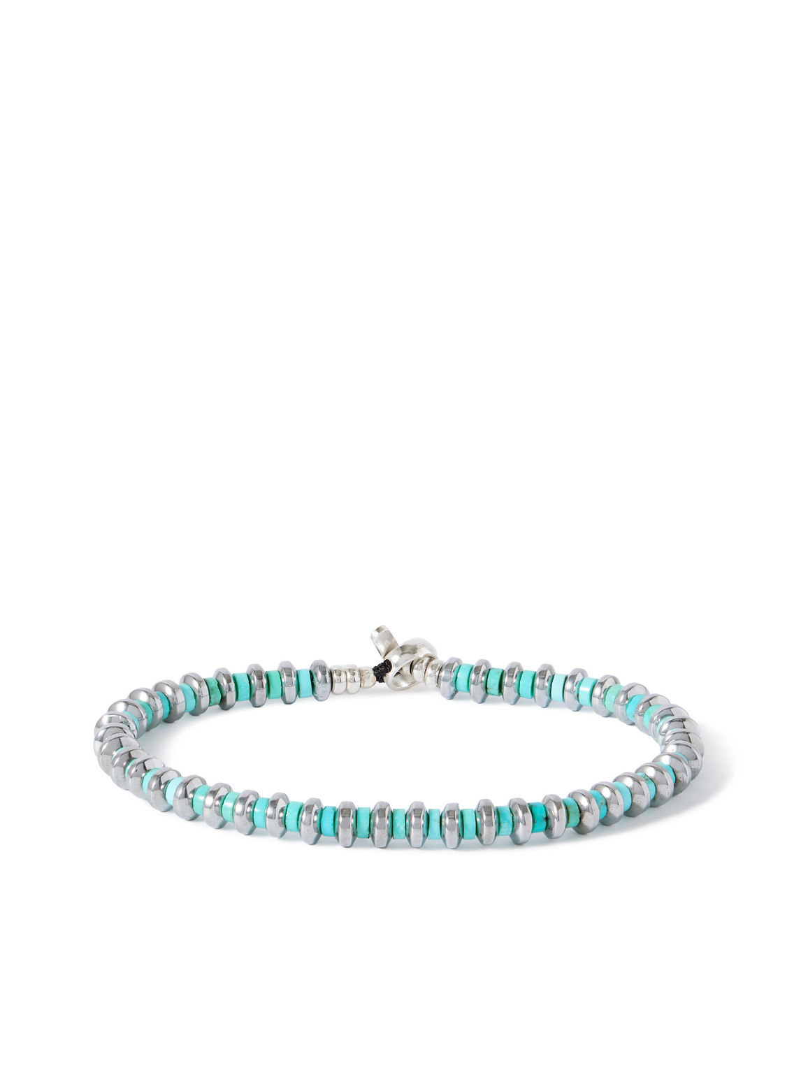 Mikia Silver, Hematite And Turquoise Beaded Bracelet In Blue