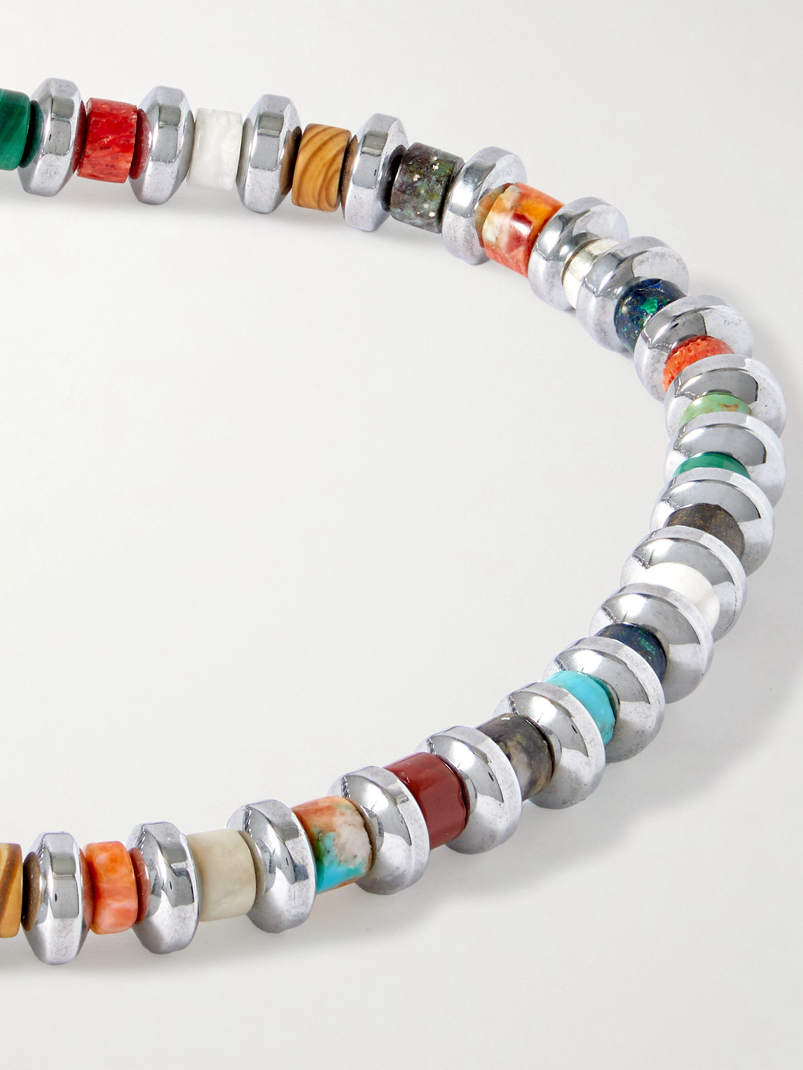 Mikia - Silver Multi-stone Beaded Bracelet - Men - Silver - M 