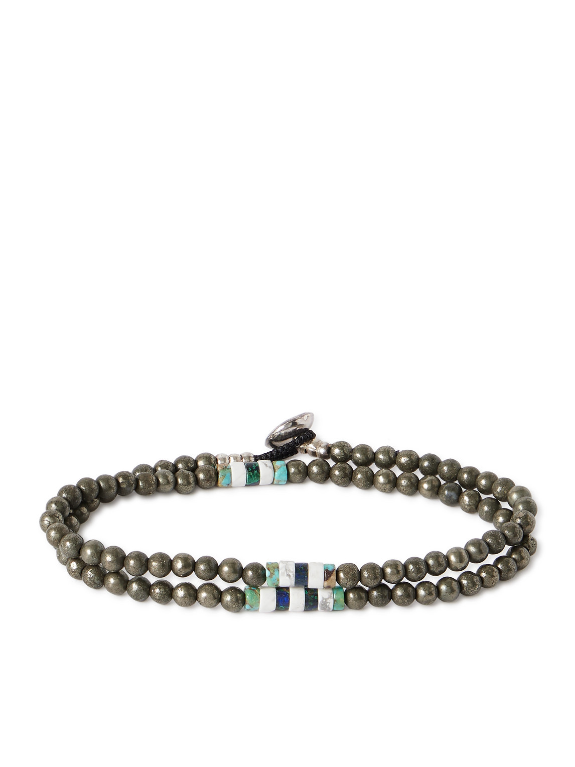 Mikia Silver Mult-stone Beaded Wrap Bracelet In Brown