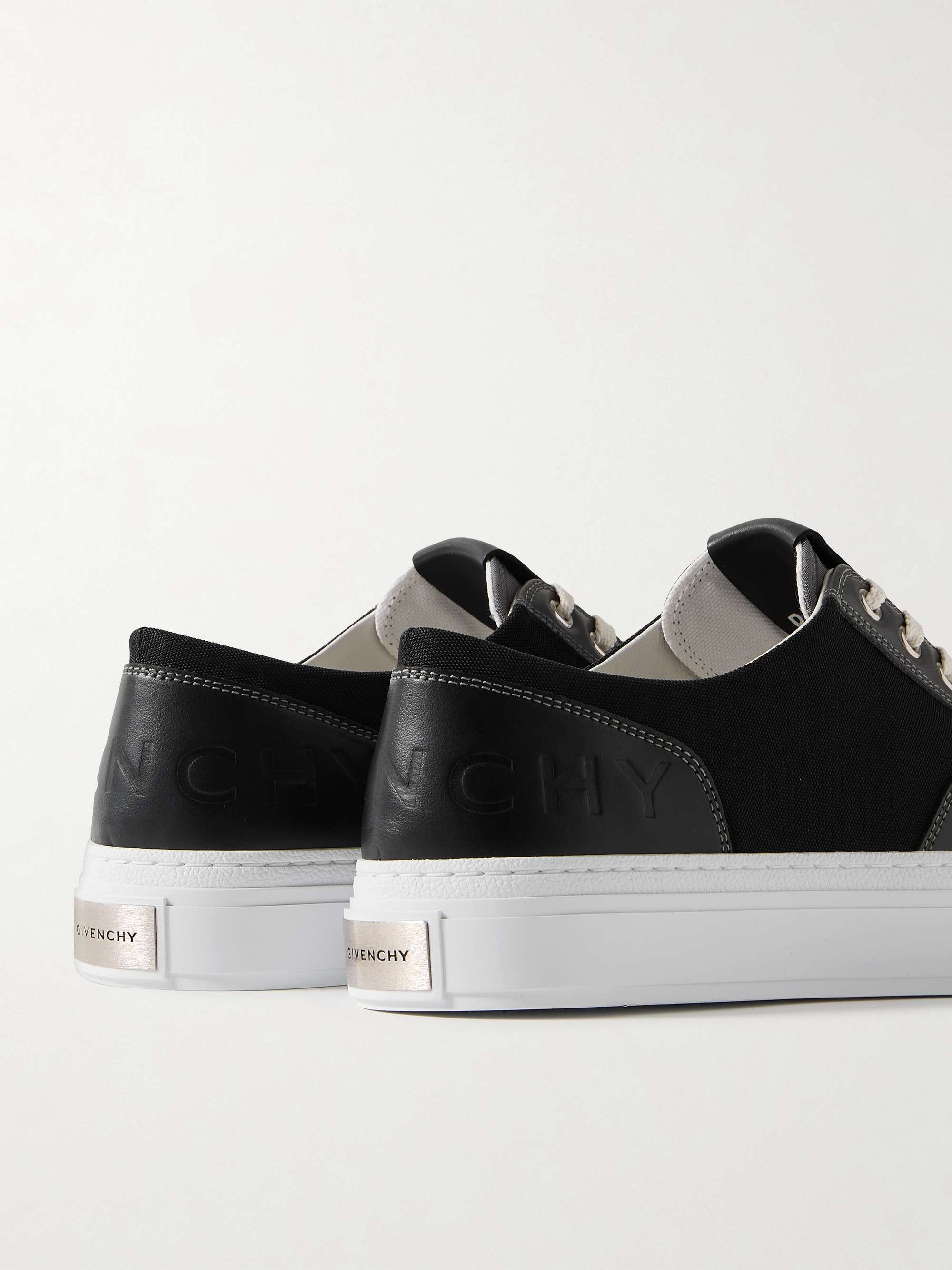 Black City Logo-Debossed Leather-Trimmed Canvas Sneakers