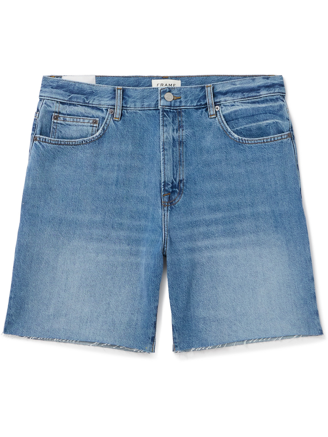 Straight-Leg Frayed Denim Shorts