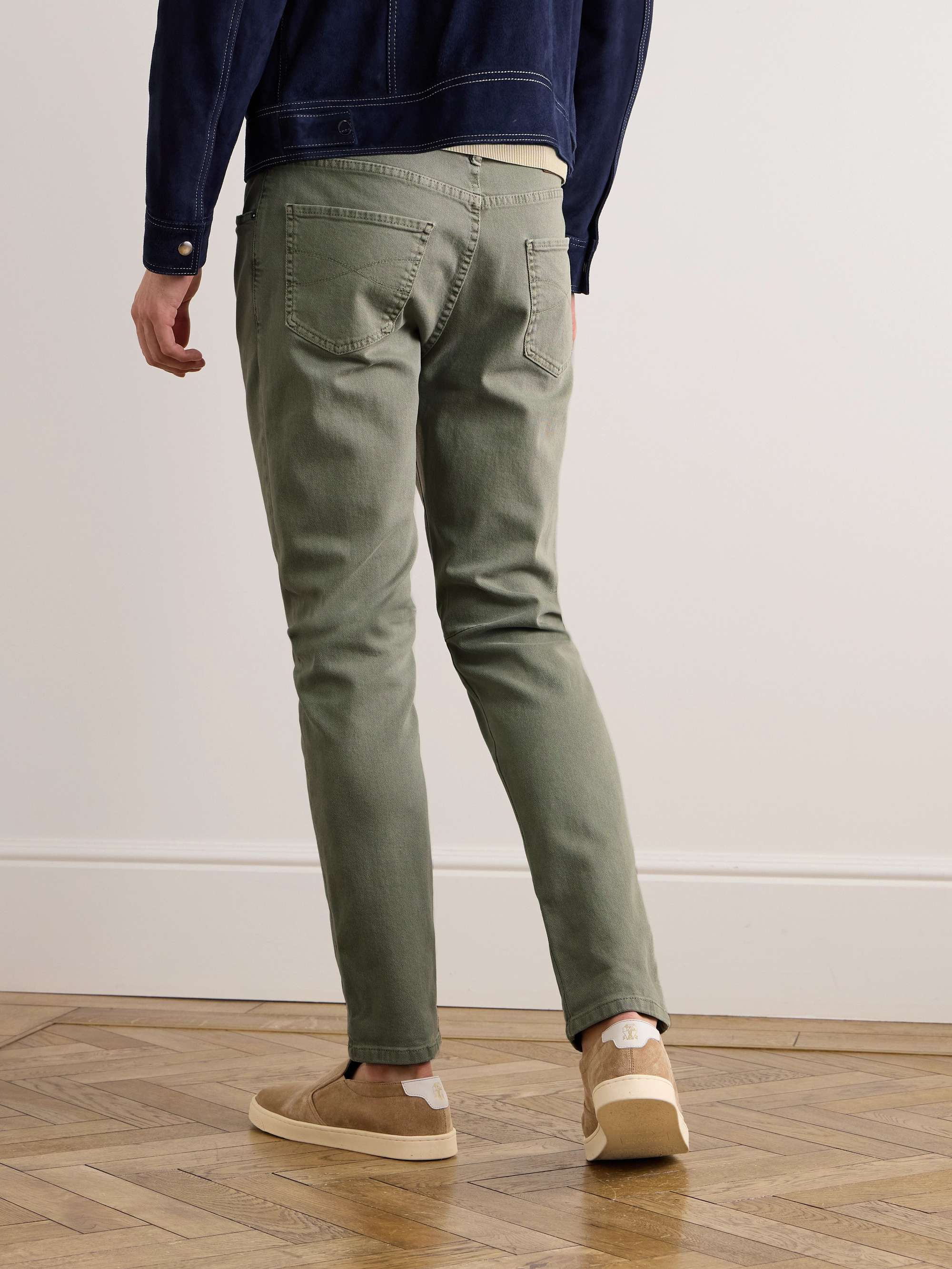BRUNELLO CUCINELLI Tapered Garment-Dyed Stretch-Cotton Trousers