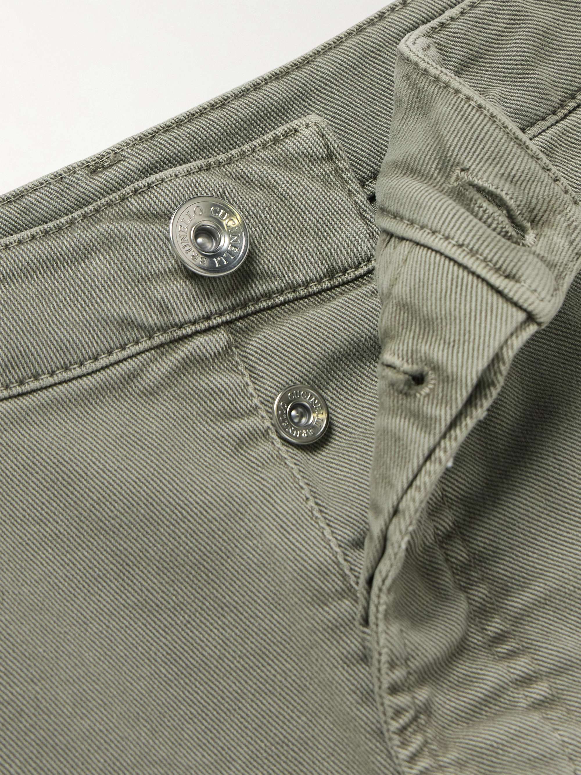 BRUNELLO CUCINELLI Tapered Garment-Dyed Stretch-Cotton Trousers