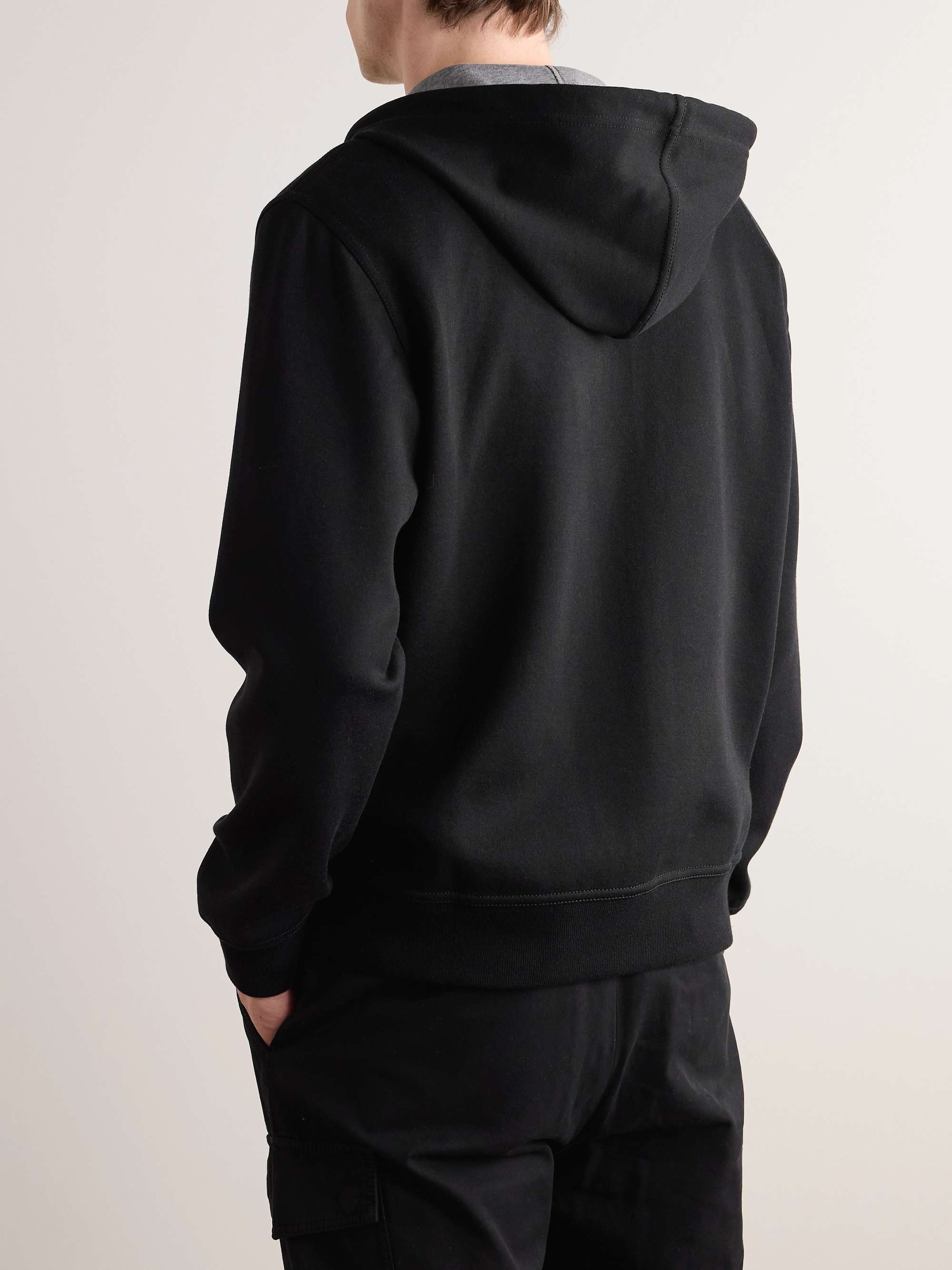 Black Cotton-Blend Jersey Zip-Up Hoodie | BRUNELLO CUCINELLI