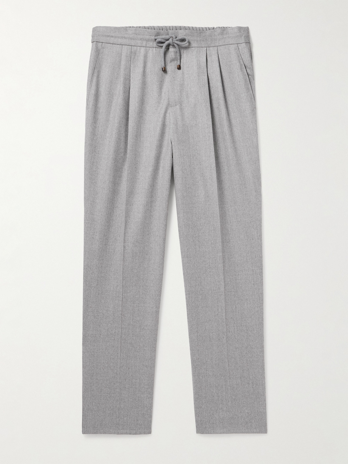 Brunello Cucinelli Tapered Pleated Virgin Wool-Flannel Drawstring Trousers - Men