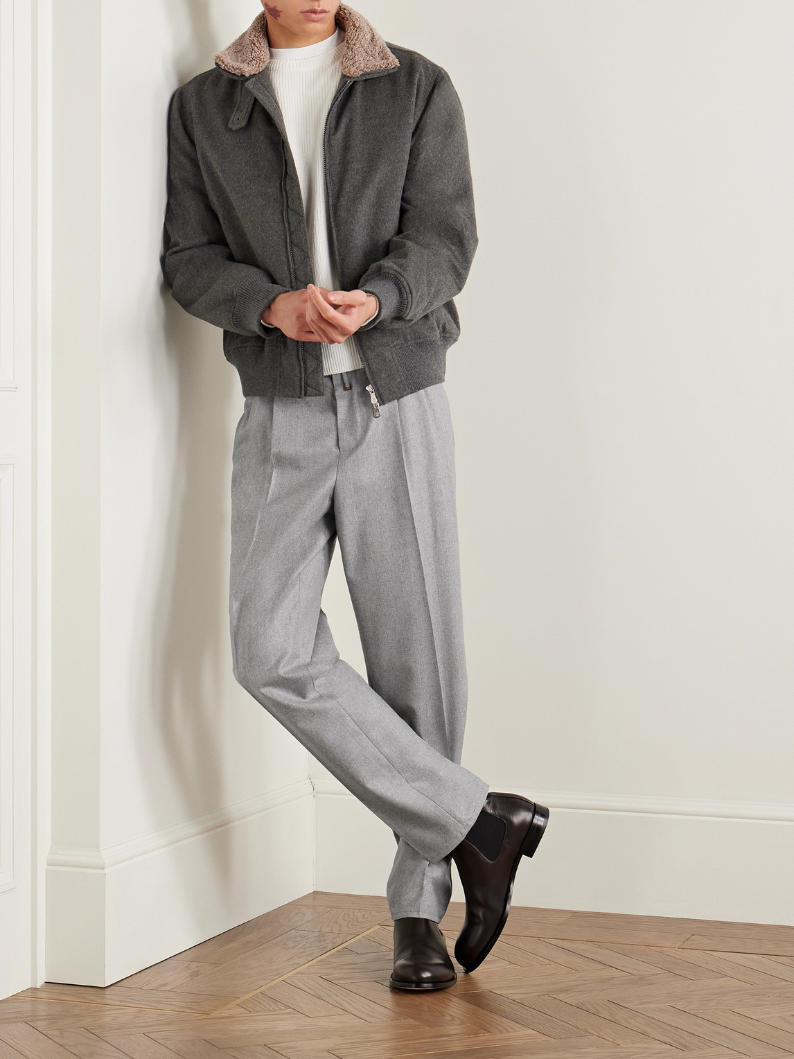 Brunello Cucinelli Pleated Drawstring Trousers In Gray
